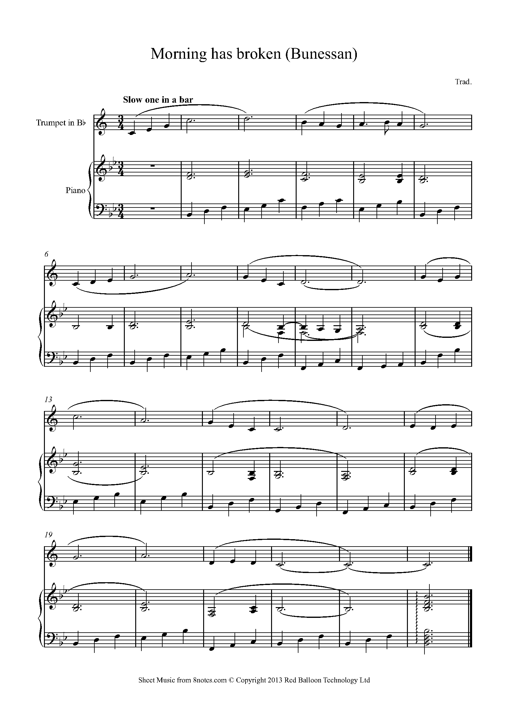 Morning Has Broken Bunessan Sheet Music For Trumpet 8notes Com Morning Has Broken Bunessan Sheet Music For Trumpet 8notes Com