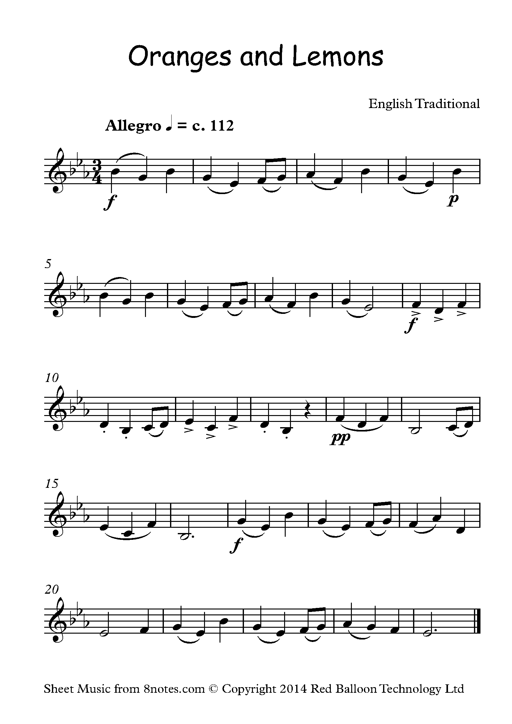 Oranges and Lemons (say the bells of St Clements) Sheet music for