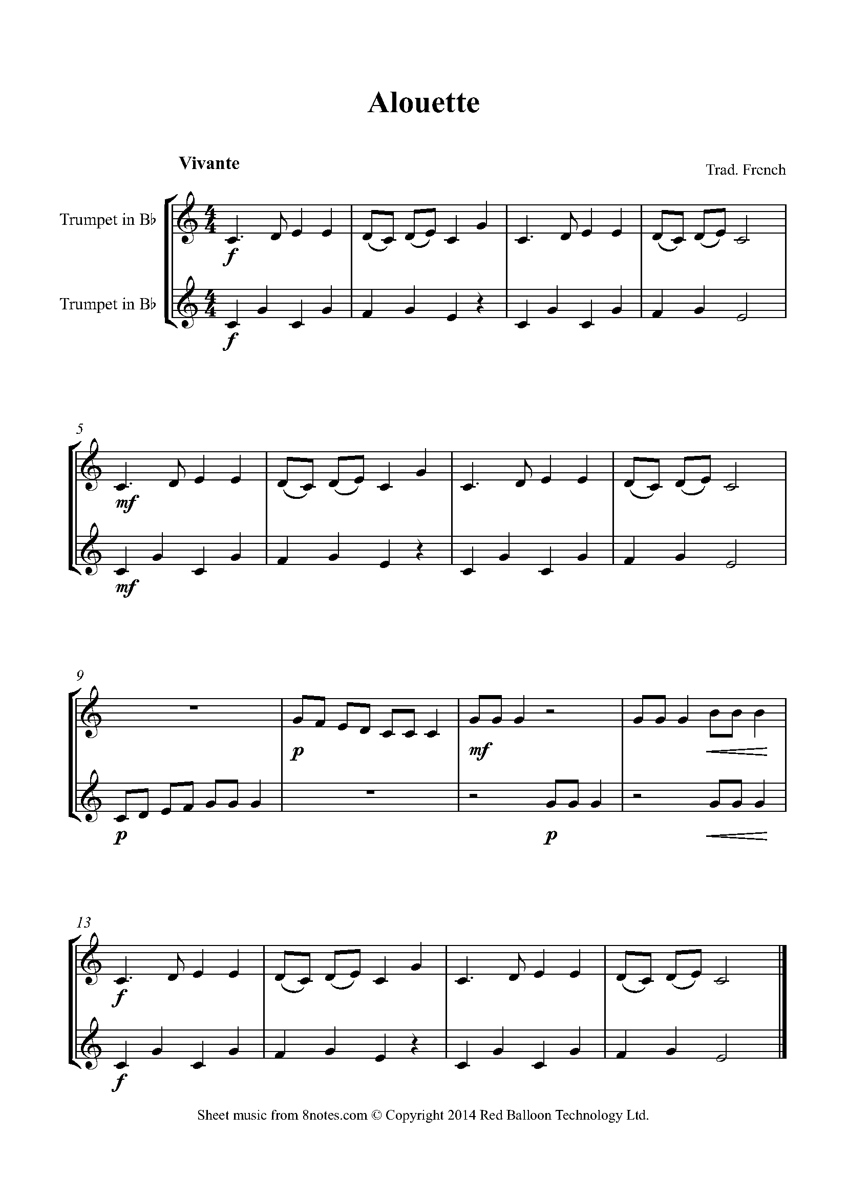 Alouette Sheet music for Trumpet Duet