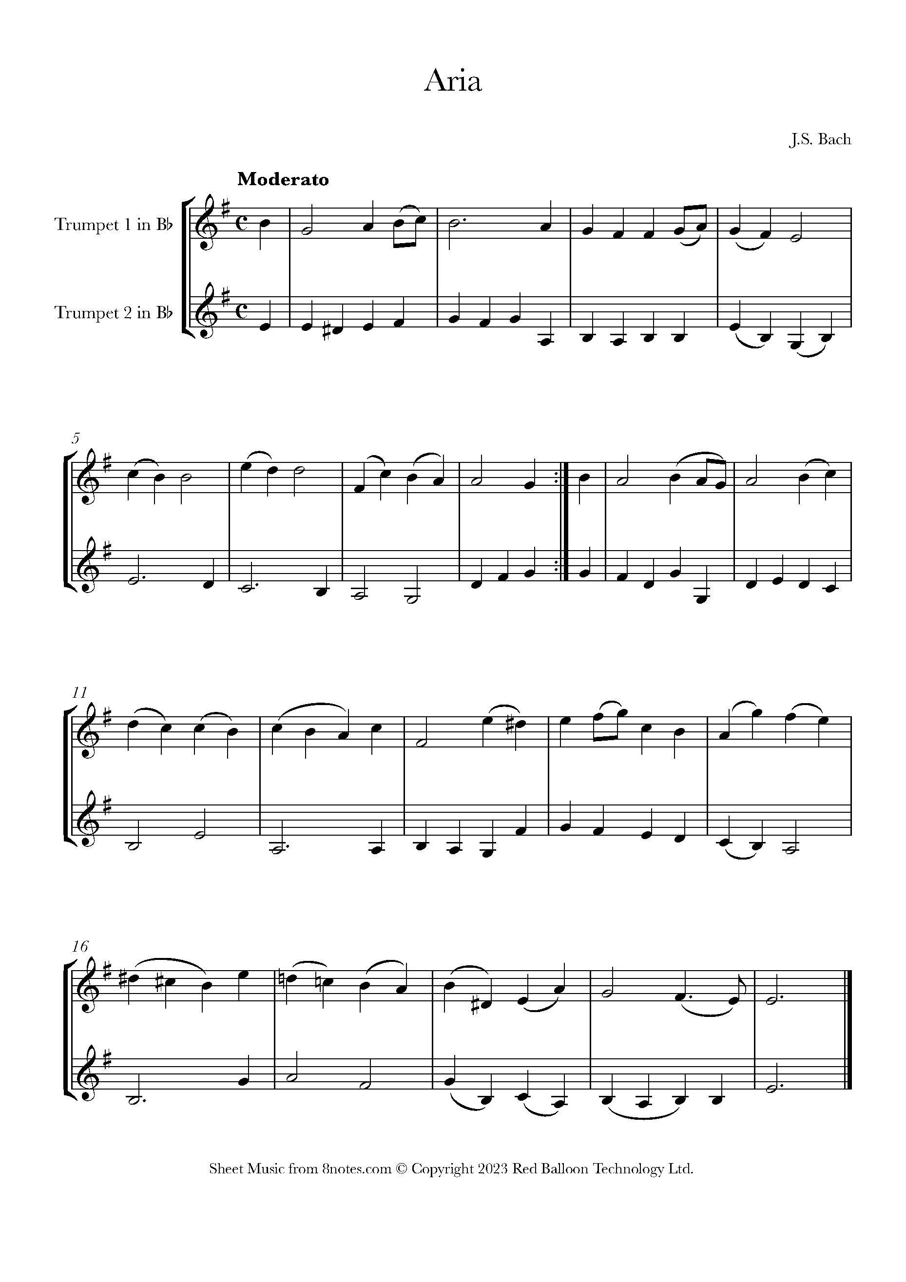 Bach Air in G Minor Sheet music for Trumpet Duet