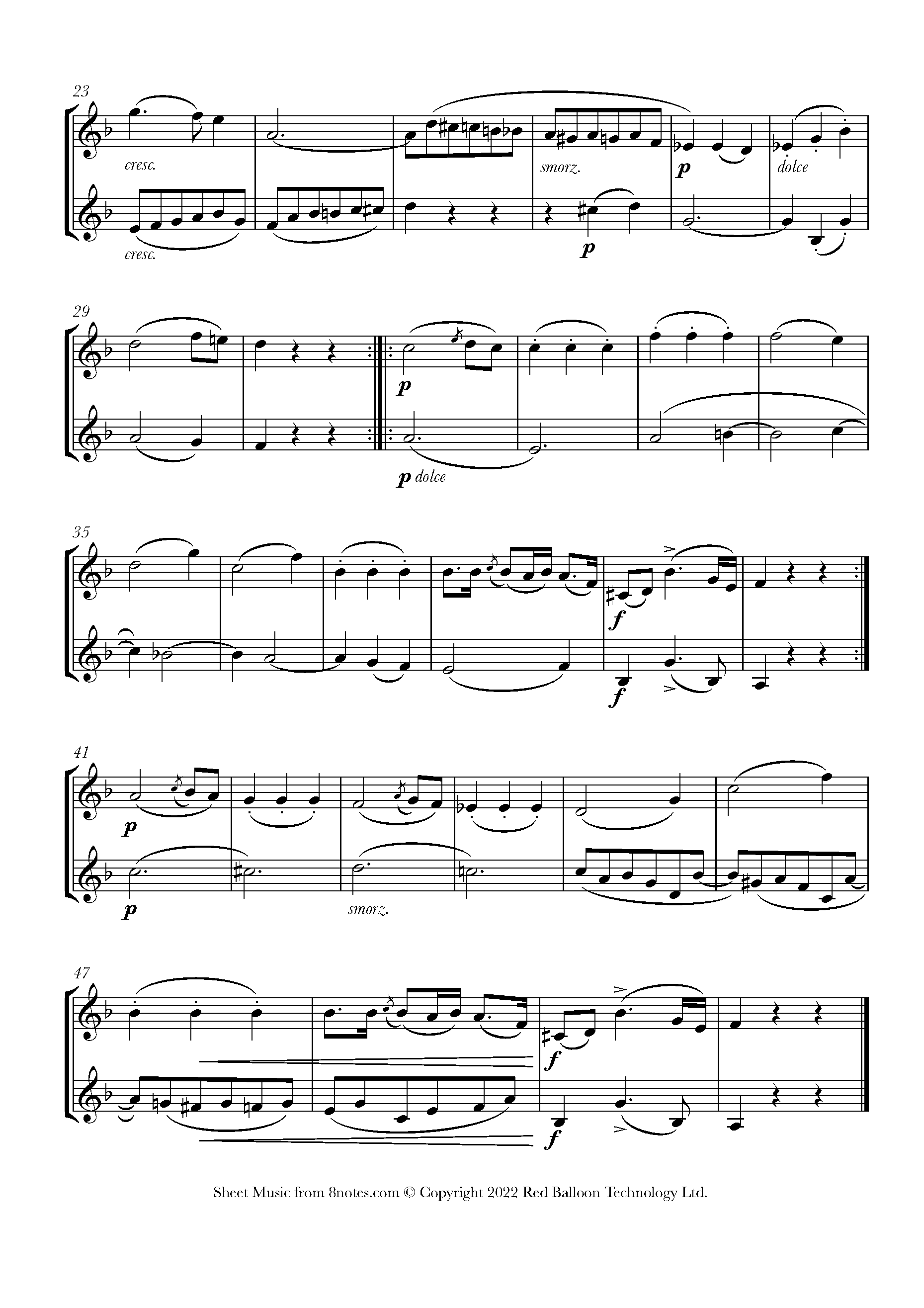 Haydn Three Duets Menuetto 3 Sheet music for Trumpet Duet