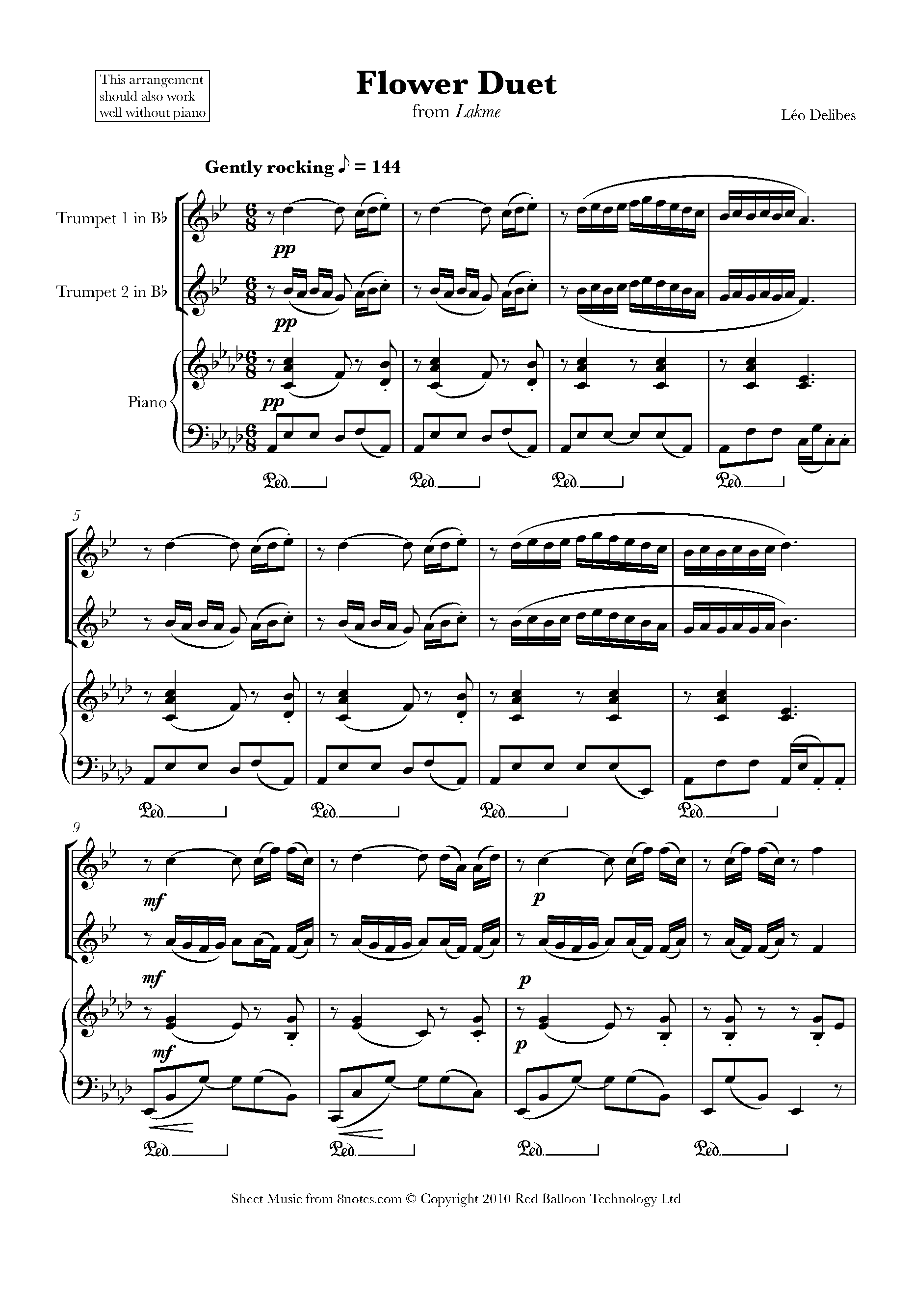 Delibes Flower Duet From Lakme Sheet Music For Trumpet Duet 8notes Com