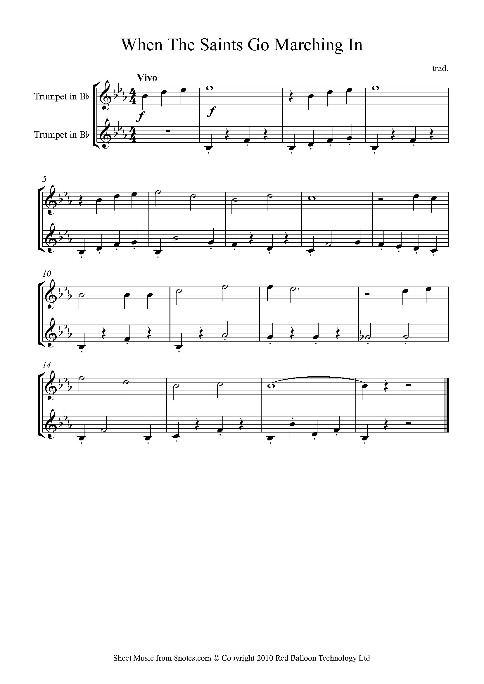 When the saints go marching in Sheet music for Trumpet Duet - 8notes.com