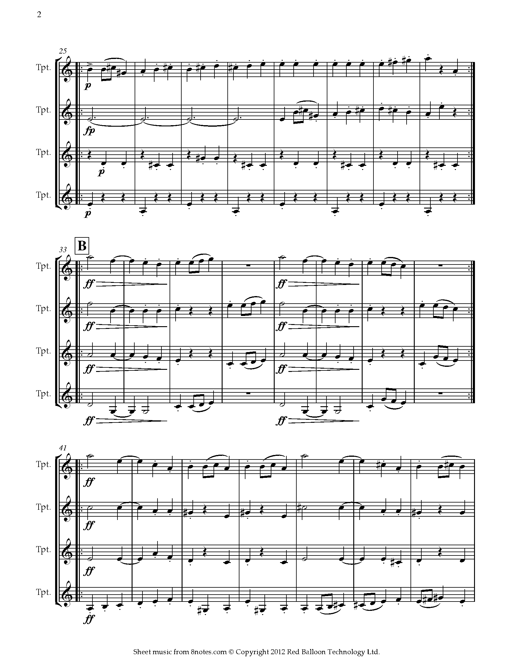 Dvořák Slavonic Dance No. 8 Op. 46 Sheet music for Trumpet Quartet