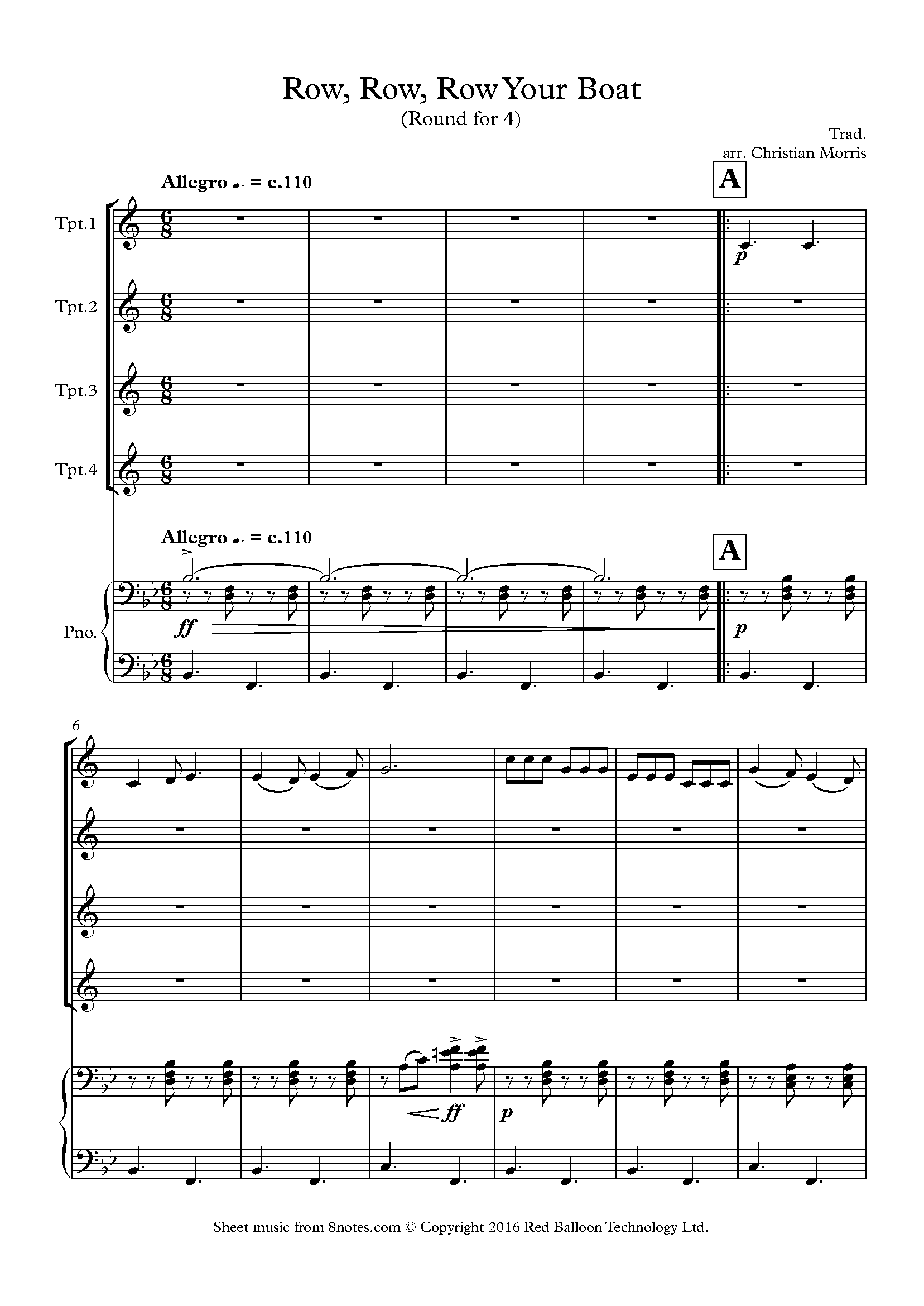 Row, Row, Row your Boat Sheet music for Trumpet Quartet