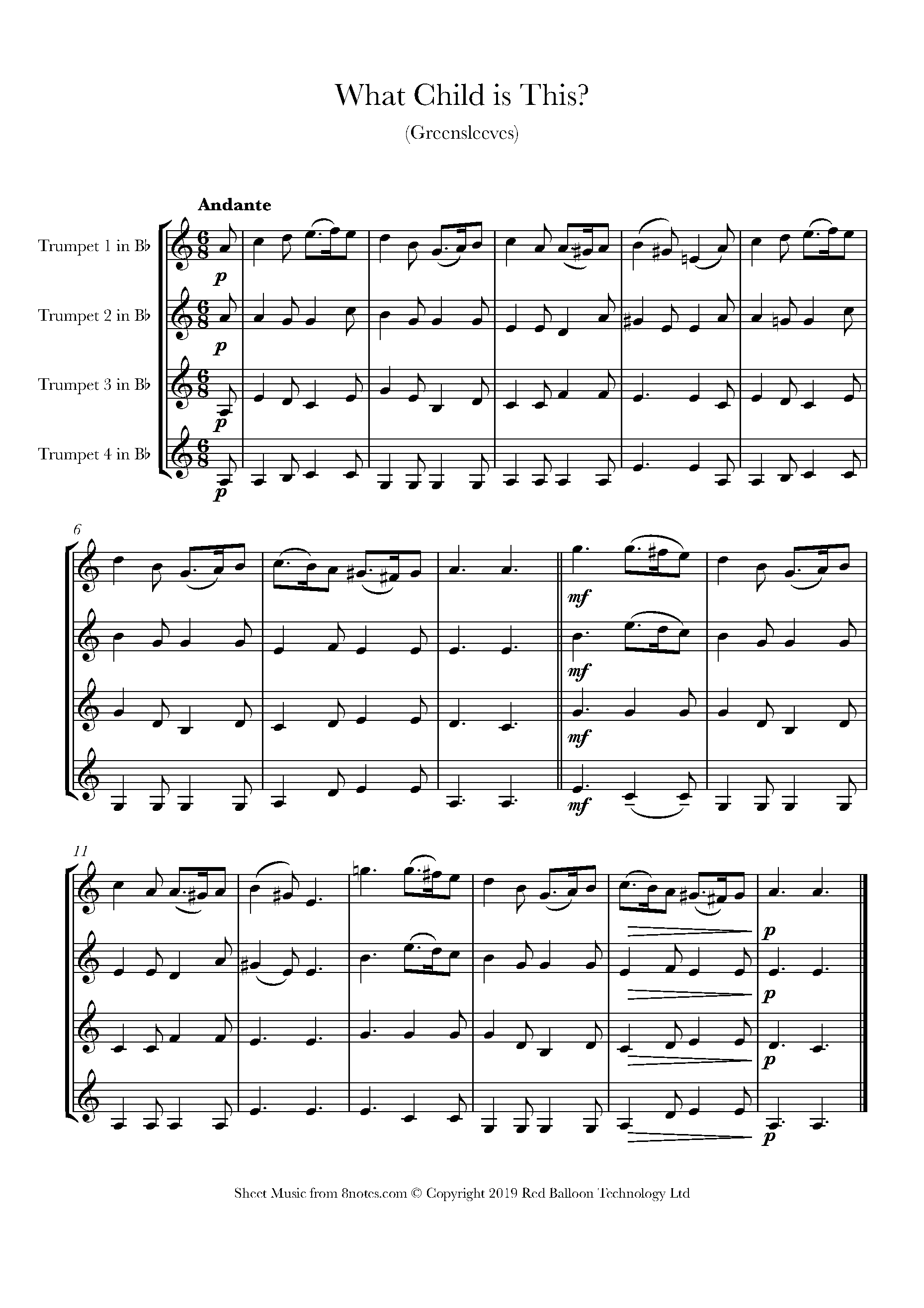 What Child Is This Sheet Music For Trumpet Quartet 8notes Com What Child Is This Sheet Music For Trumpet Quartet 8notes Com