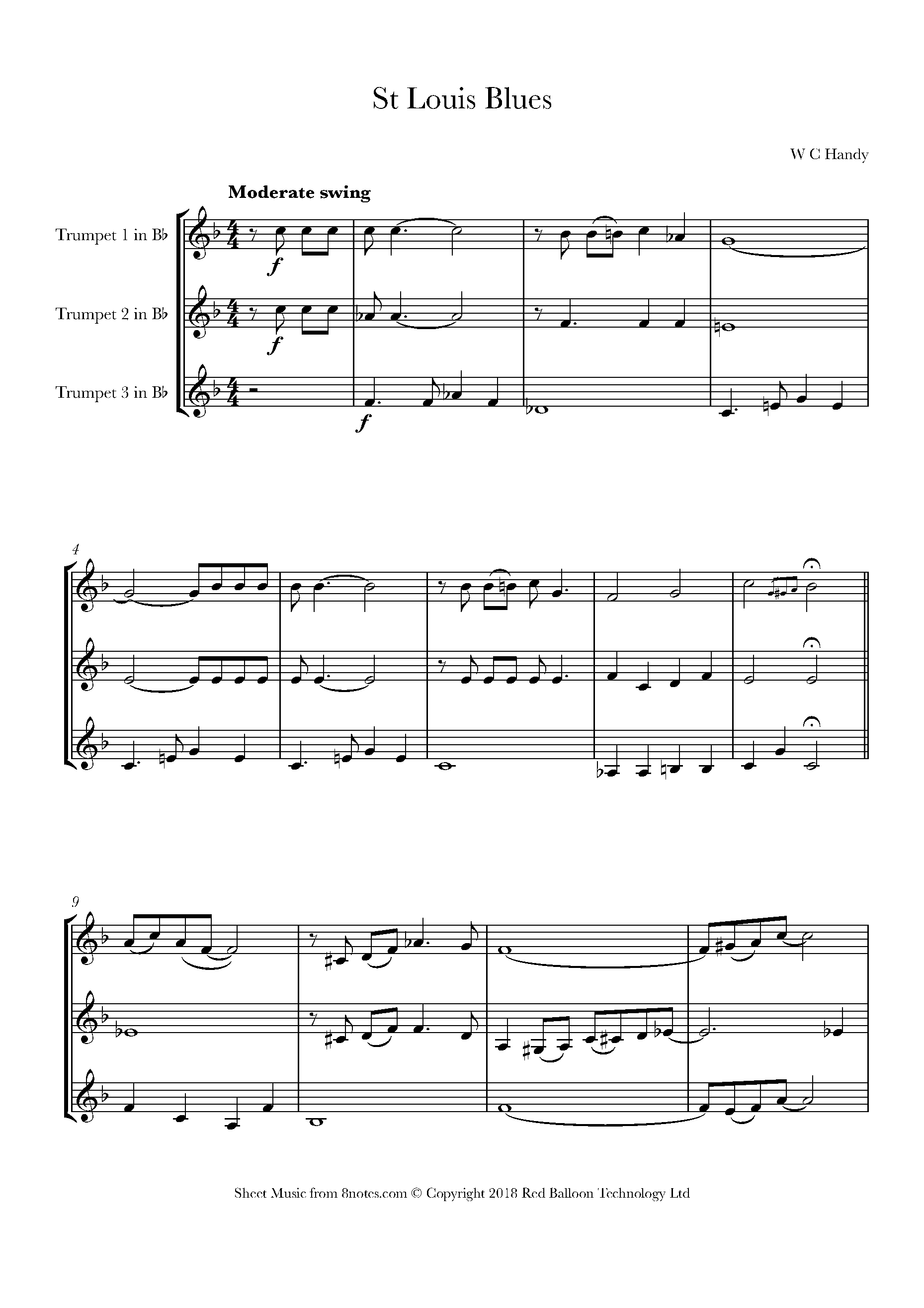 W C Handy - St Louis Blues Sheet music for Trumpet Trio - 8notes.com