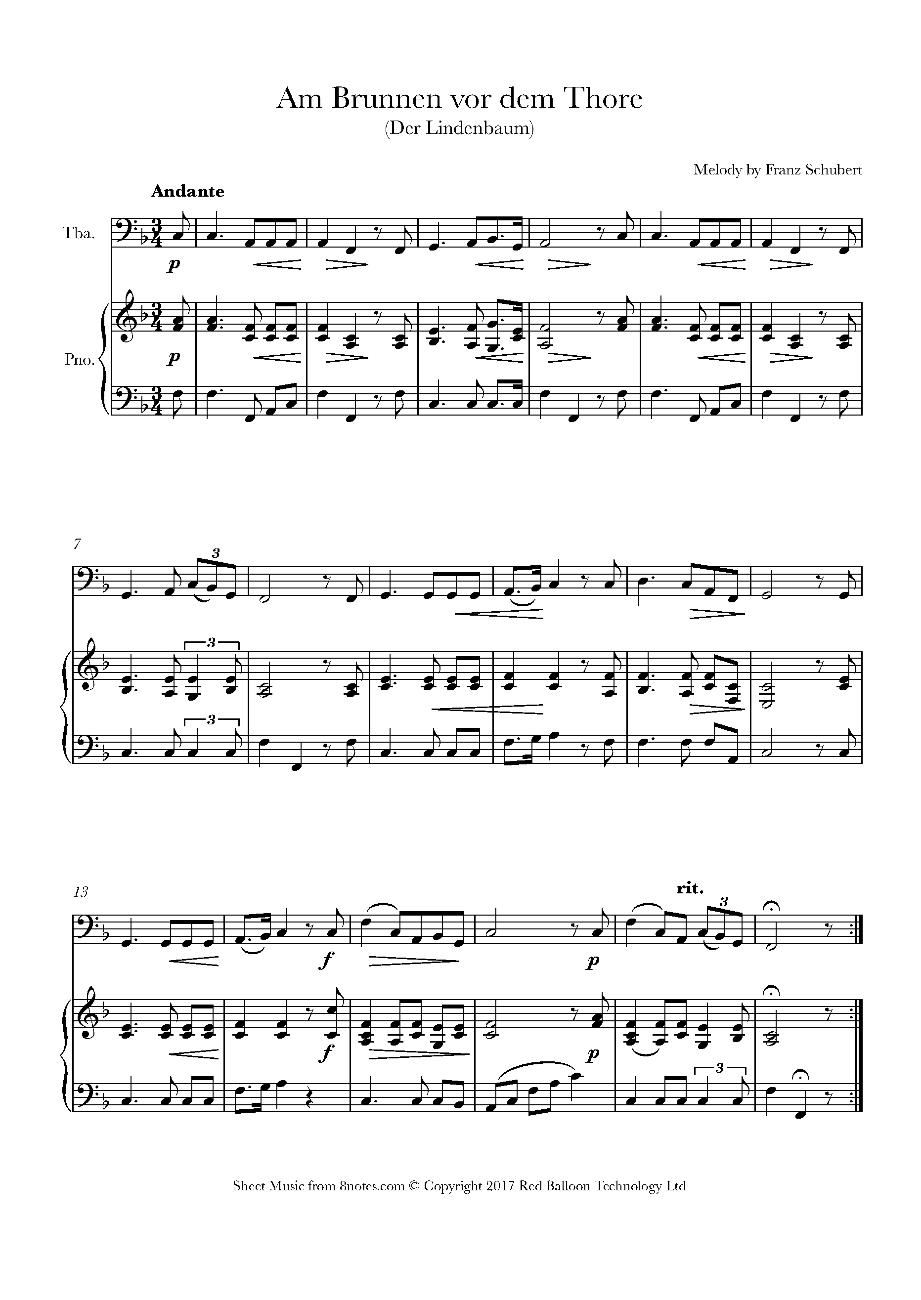 Schubert Am Brunnen vor dem Thore (Der Lindenbaum) Sheet music for Tuba