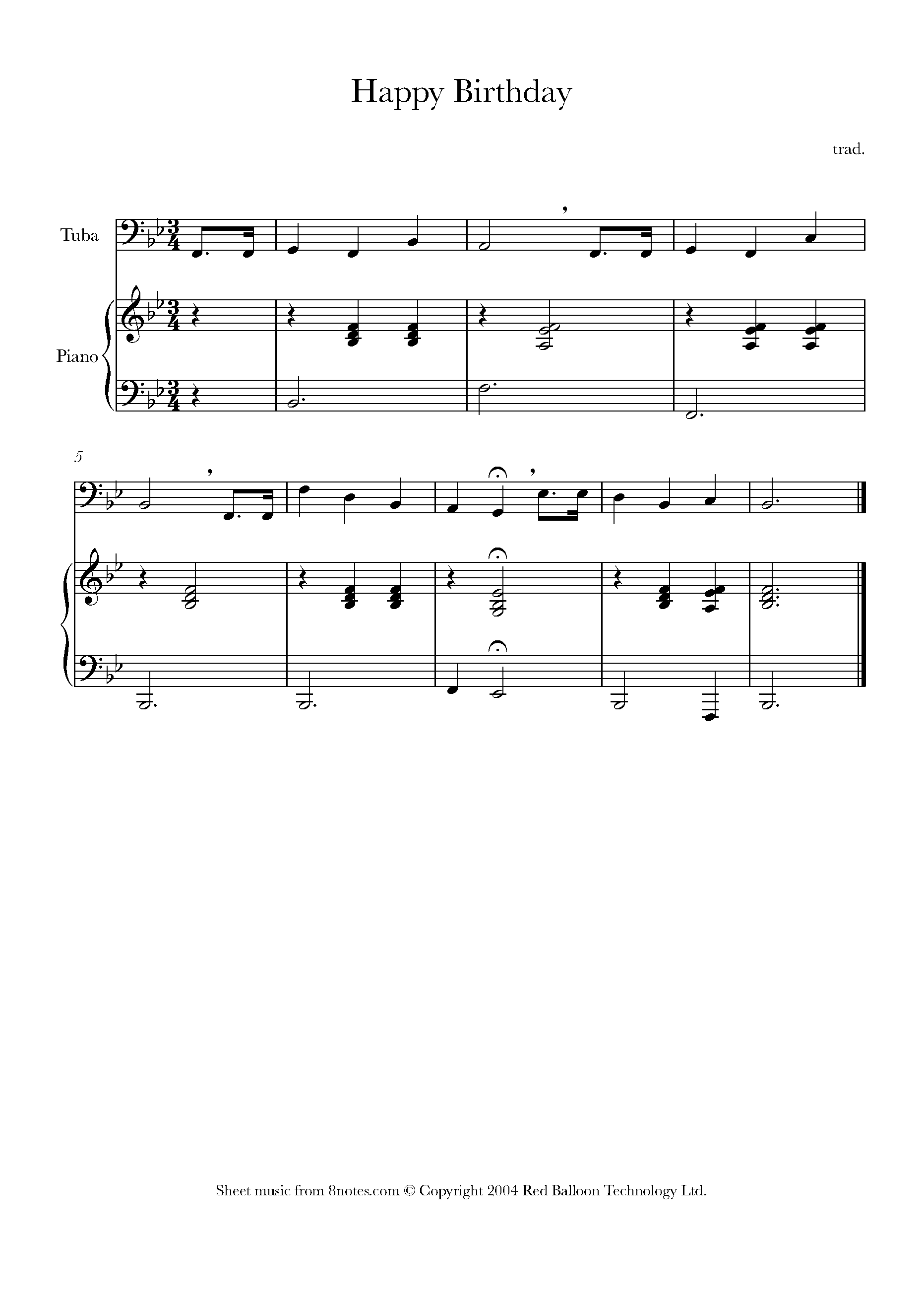 Happy Birthday Sheet music for Tuba - 8notes.com