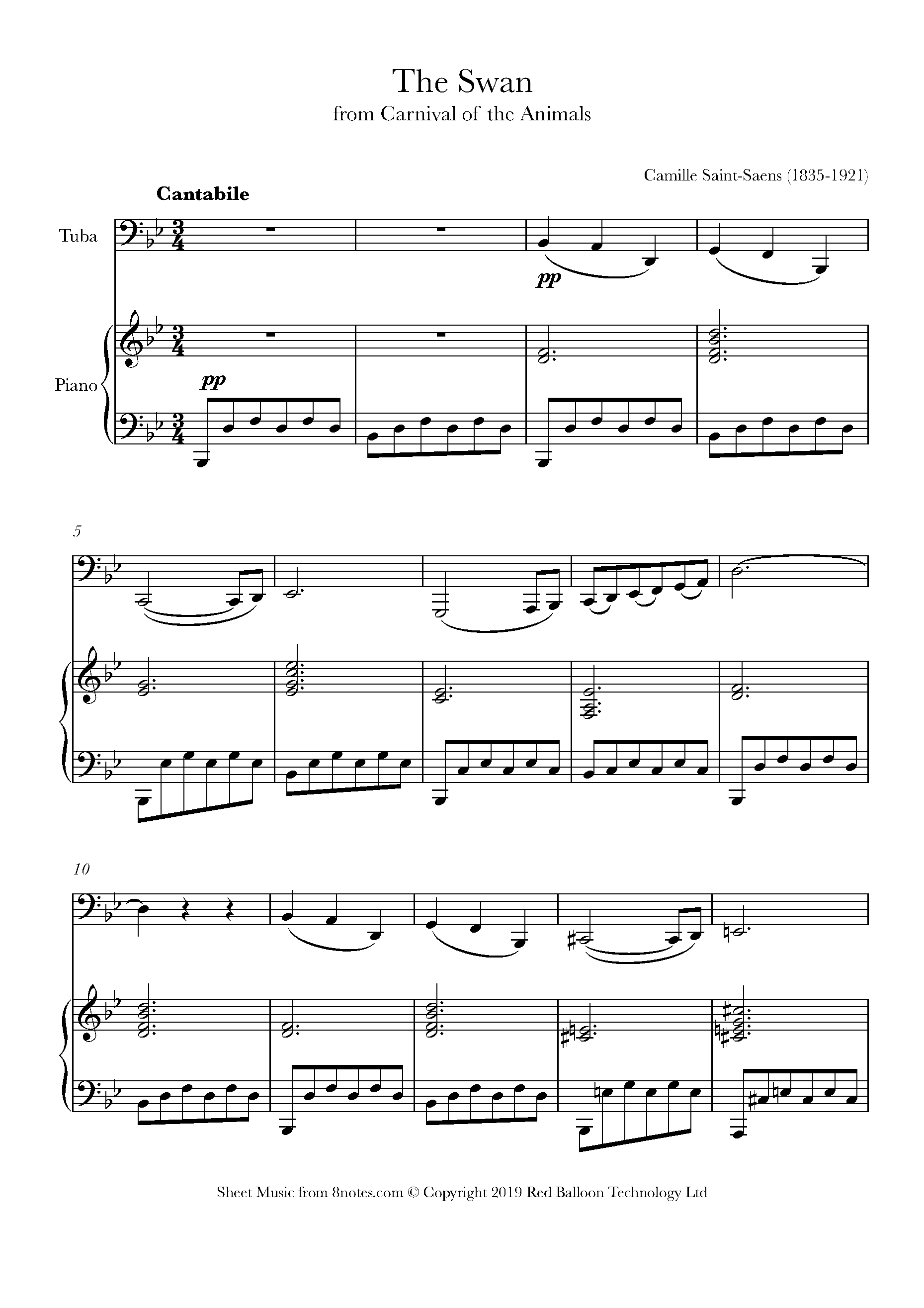 Saint-Saëns - The Swan from Carnival of the Animals Sheet music for Tuba - Saint-Saëns - The Swan from Carnival of the Animals Sheet music for Tuba -
