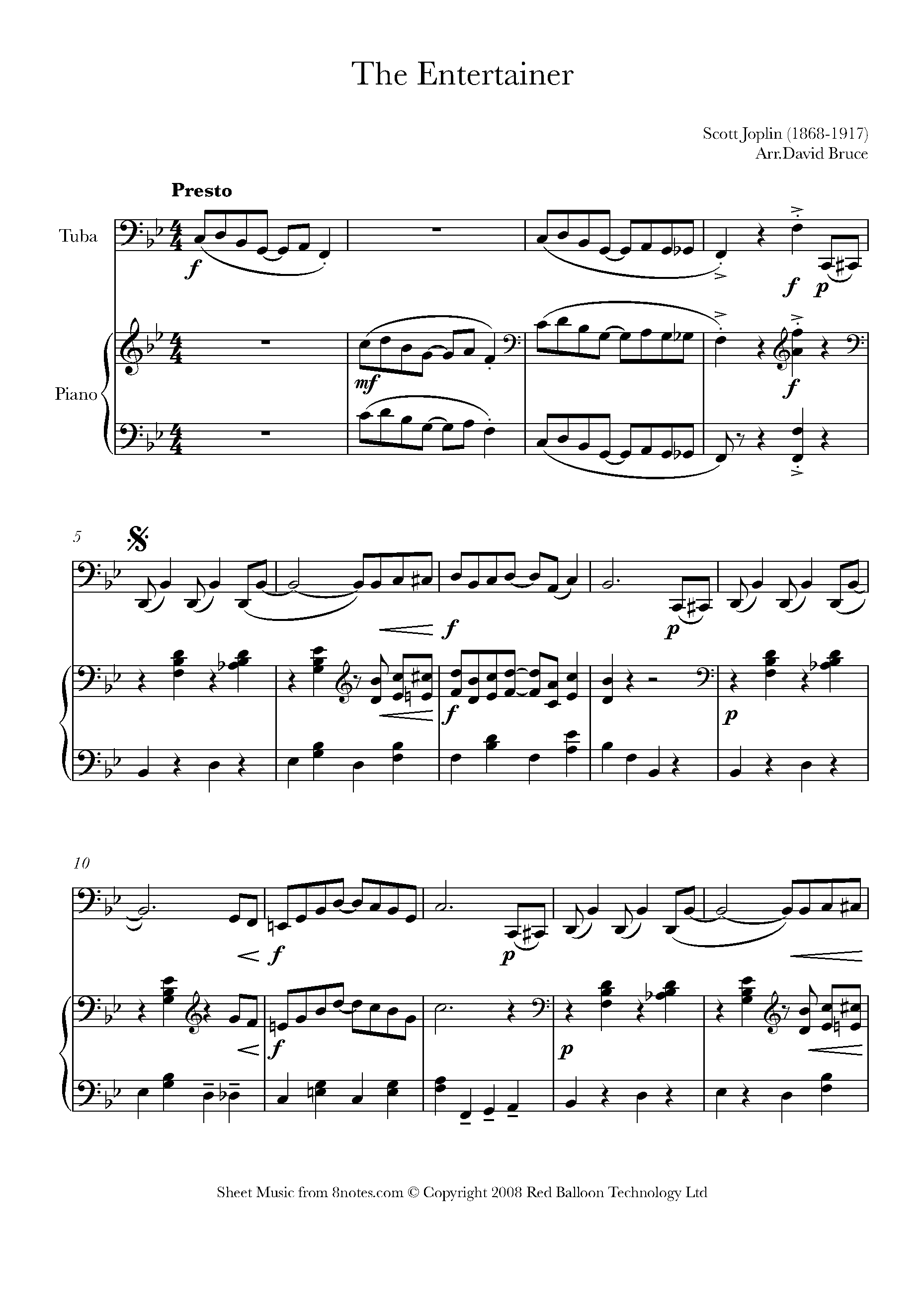 Joplin The Entertainer Sheet music for Tuba