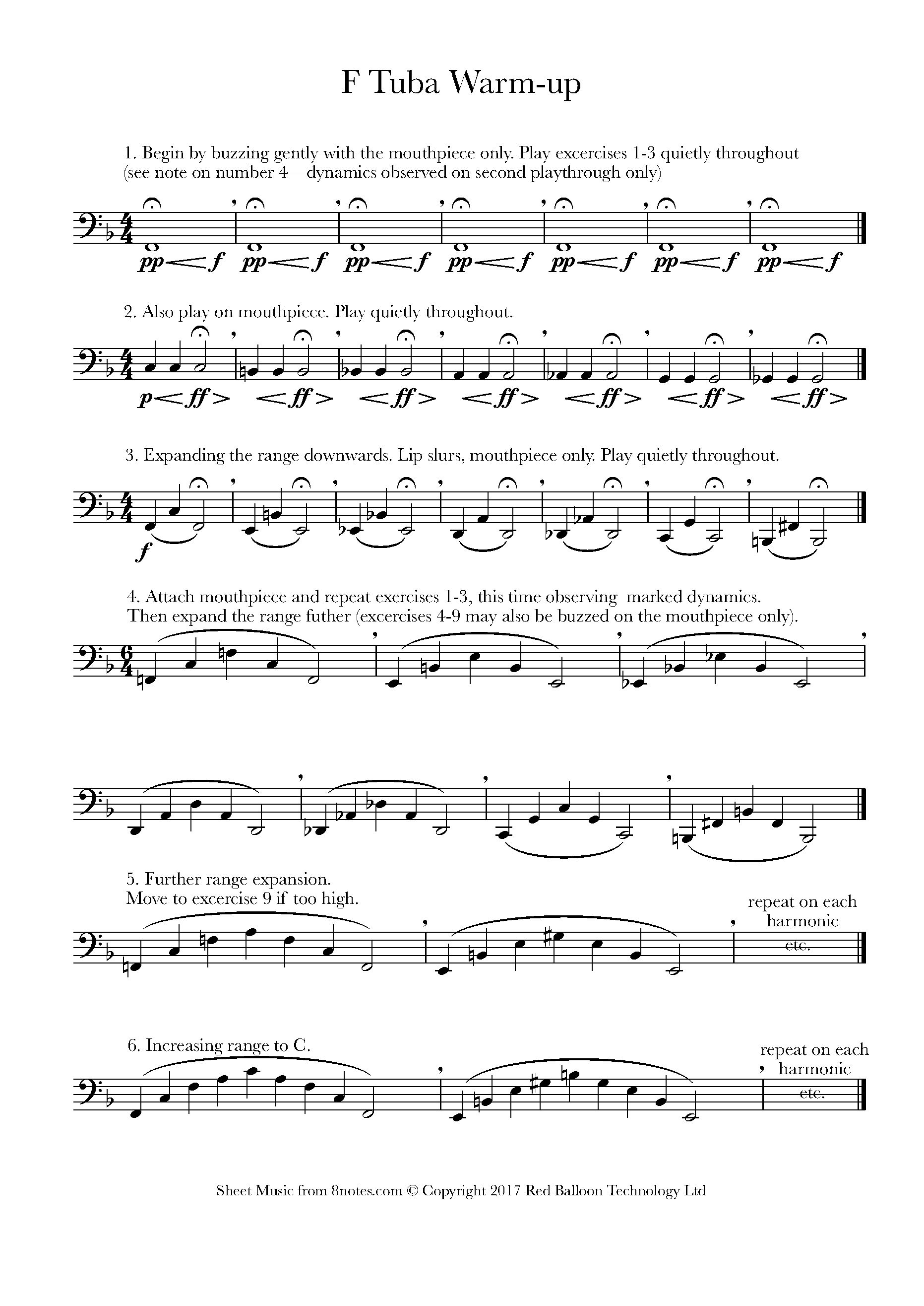 F Tuba Warmup Exercises Sheet music for Tuba