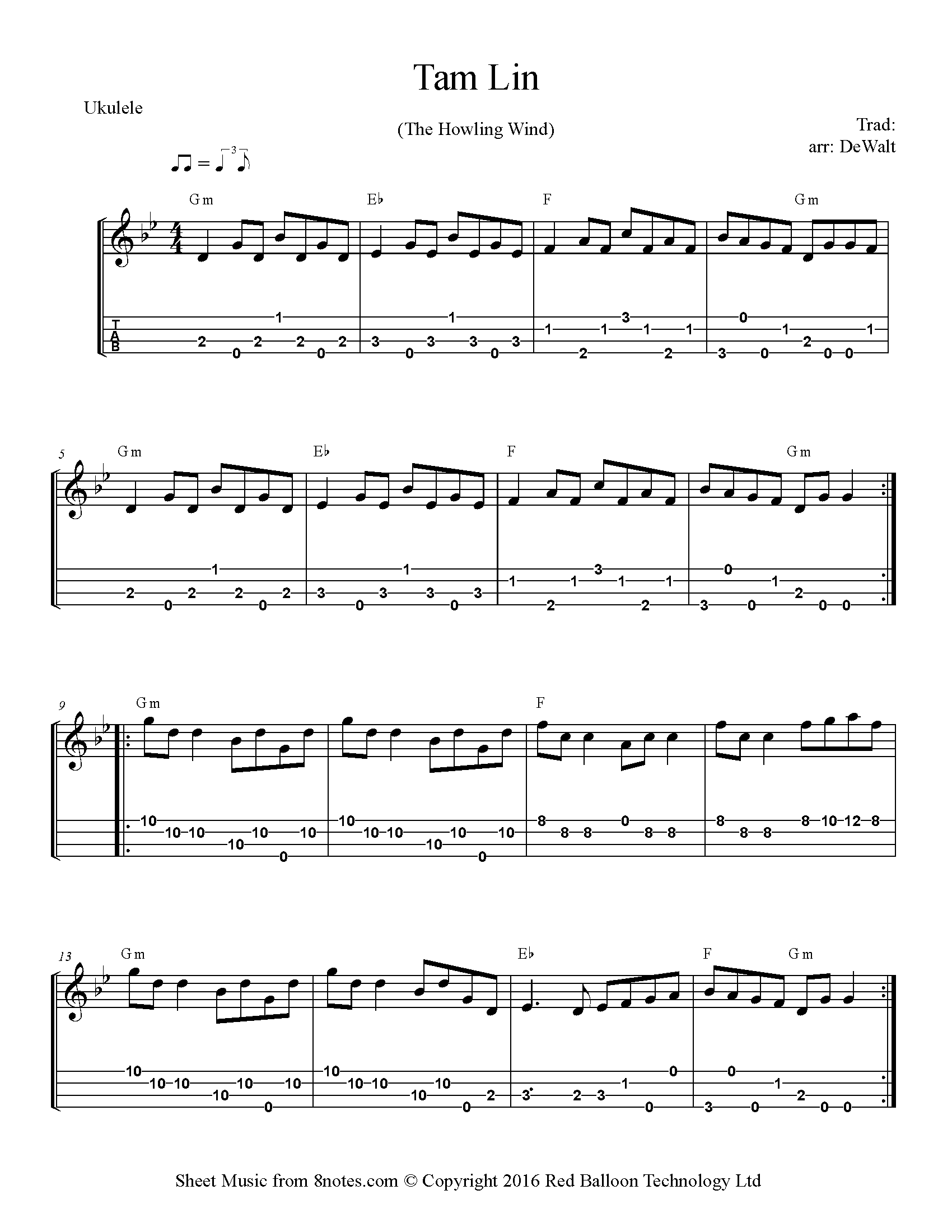 Tam Lin (The Howling Wind) Sheet music for Ukulele