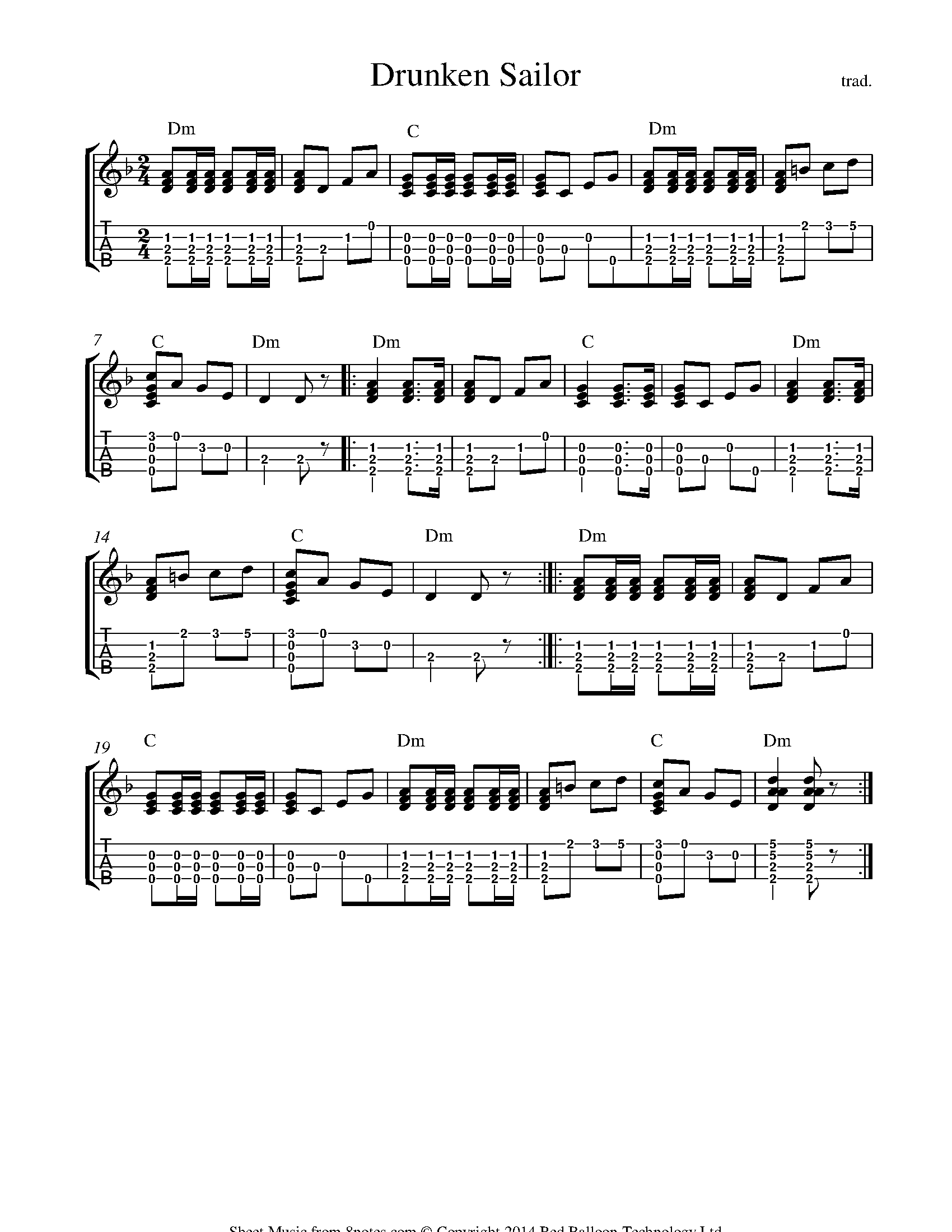 What shall we do with a drunken sailor sheet music for ukulele 8notes