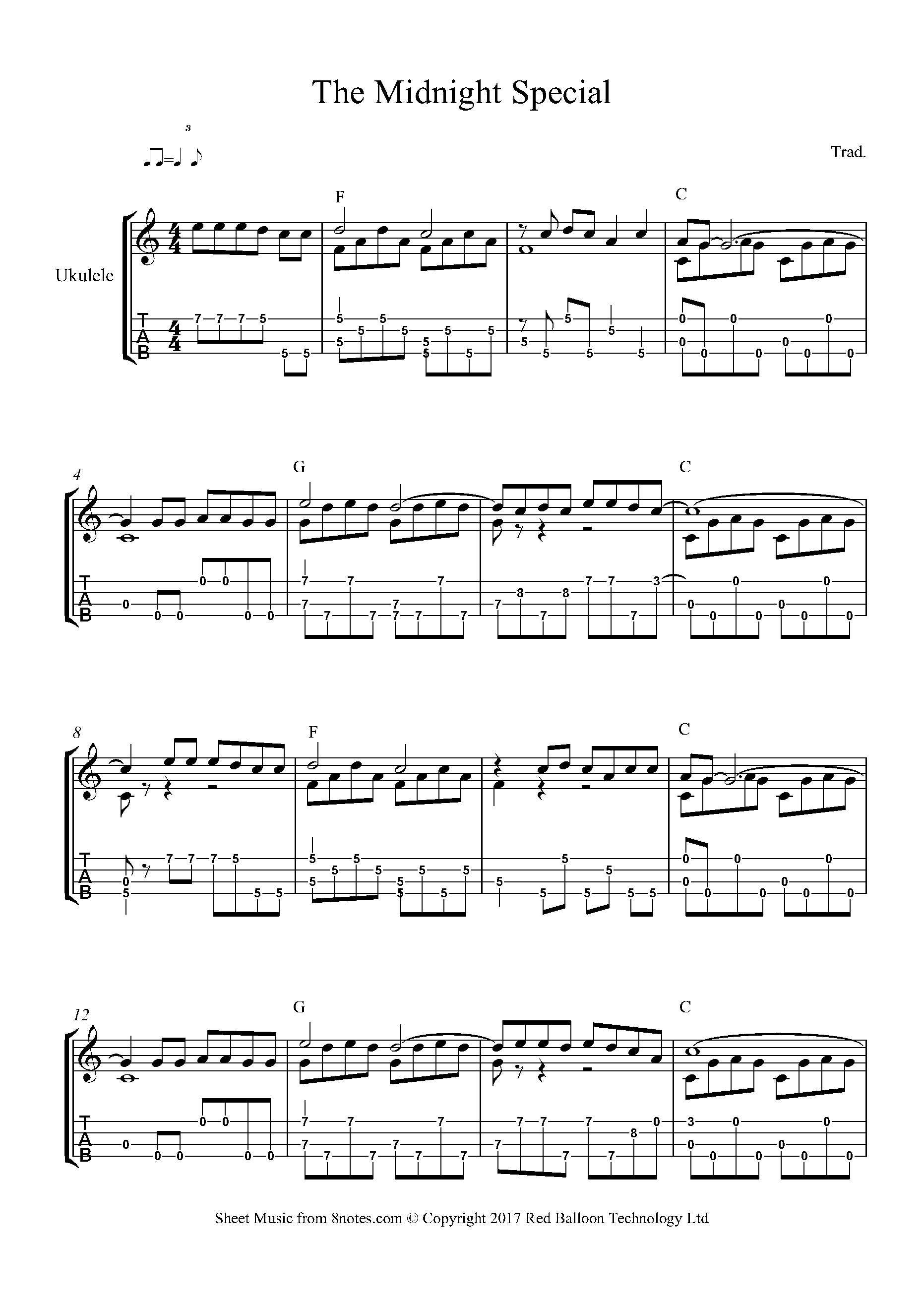 The Midnight Special Sheet music for Ukulele