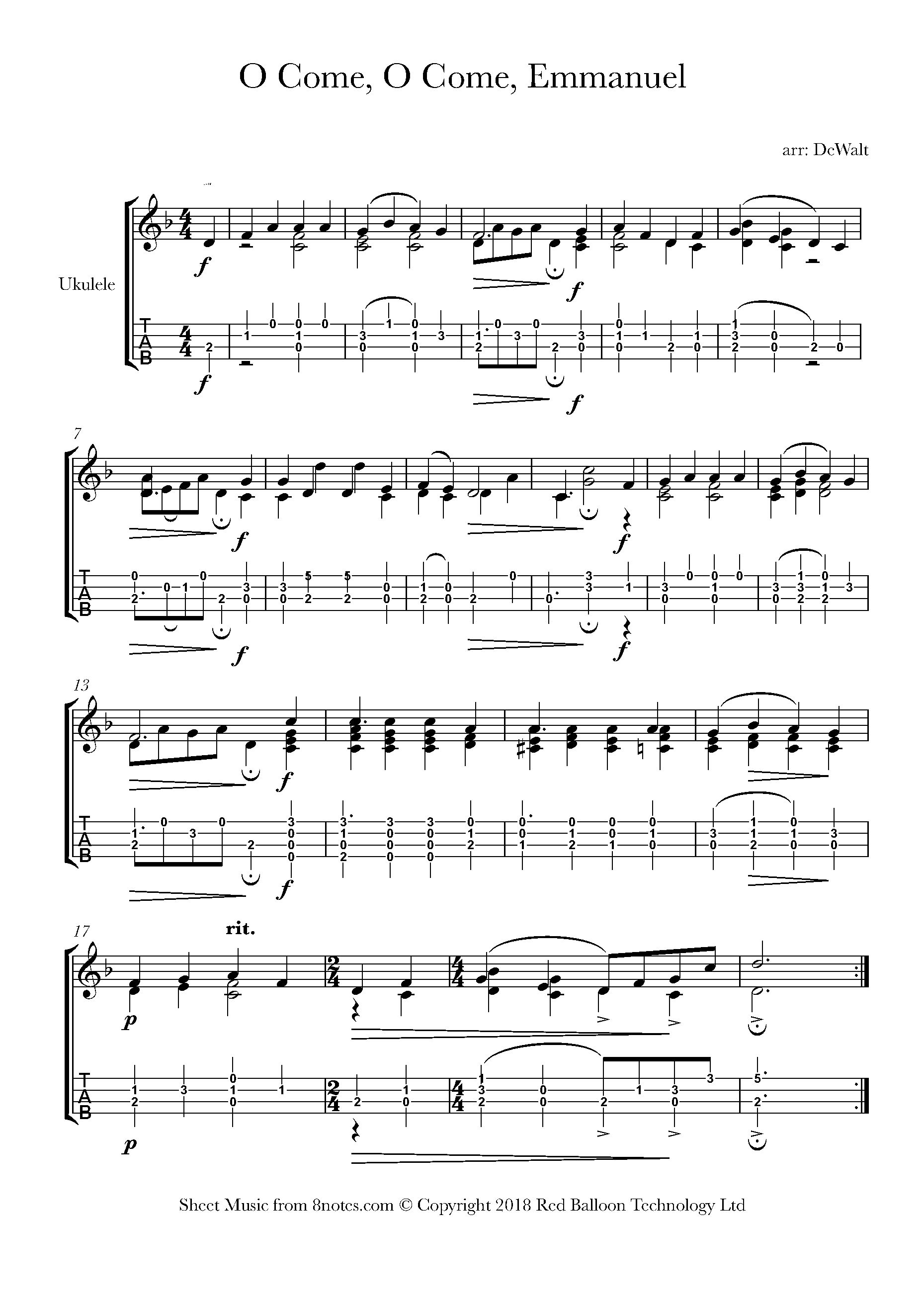 O Come, O Come, Emmanuel Sheet music for Ukulele