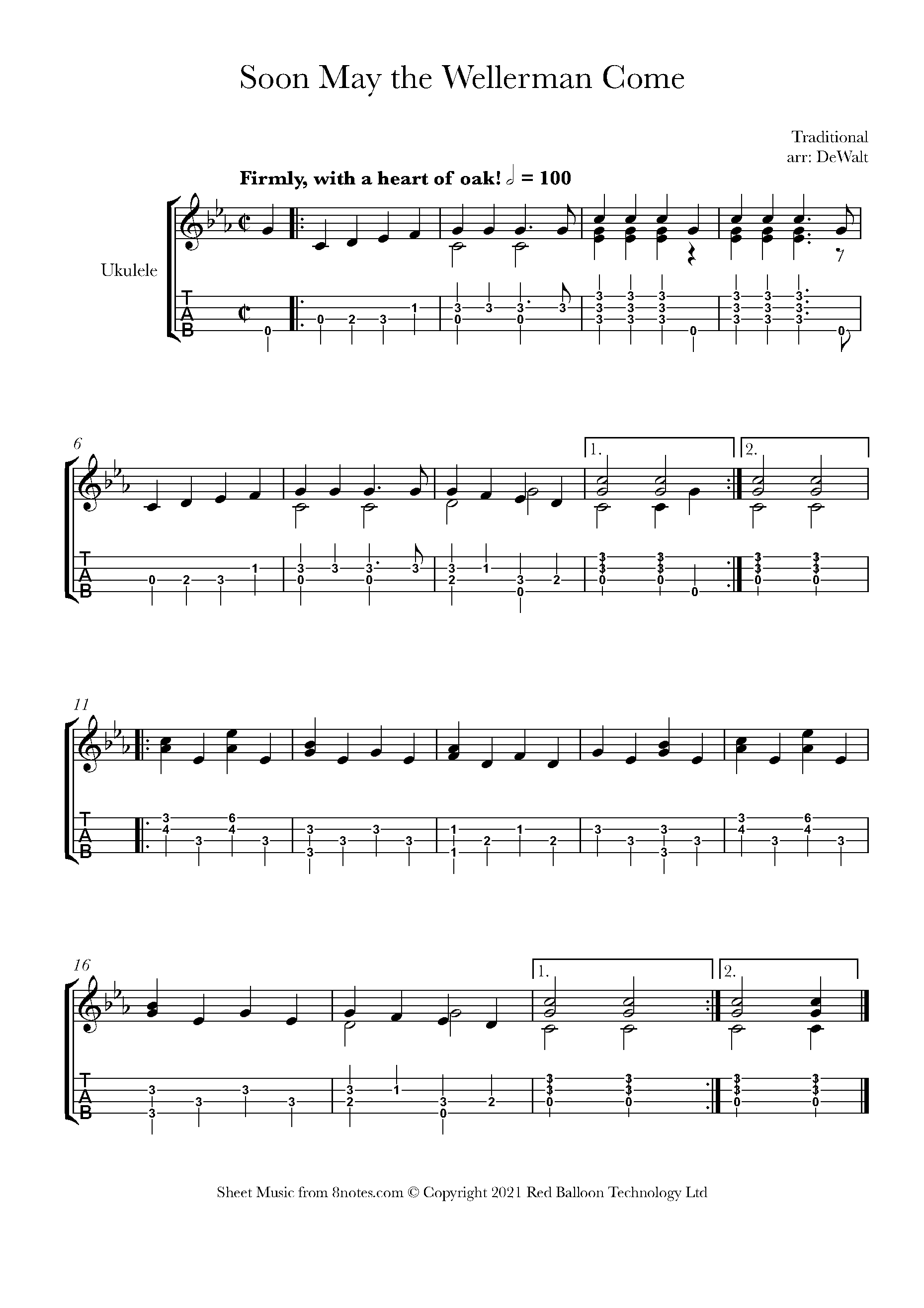 Soon May the Wellerman Come (New Zealand Trad.) Sheet music for Ukulele