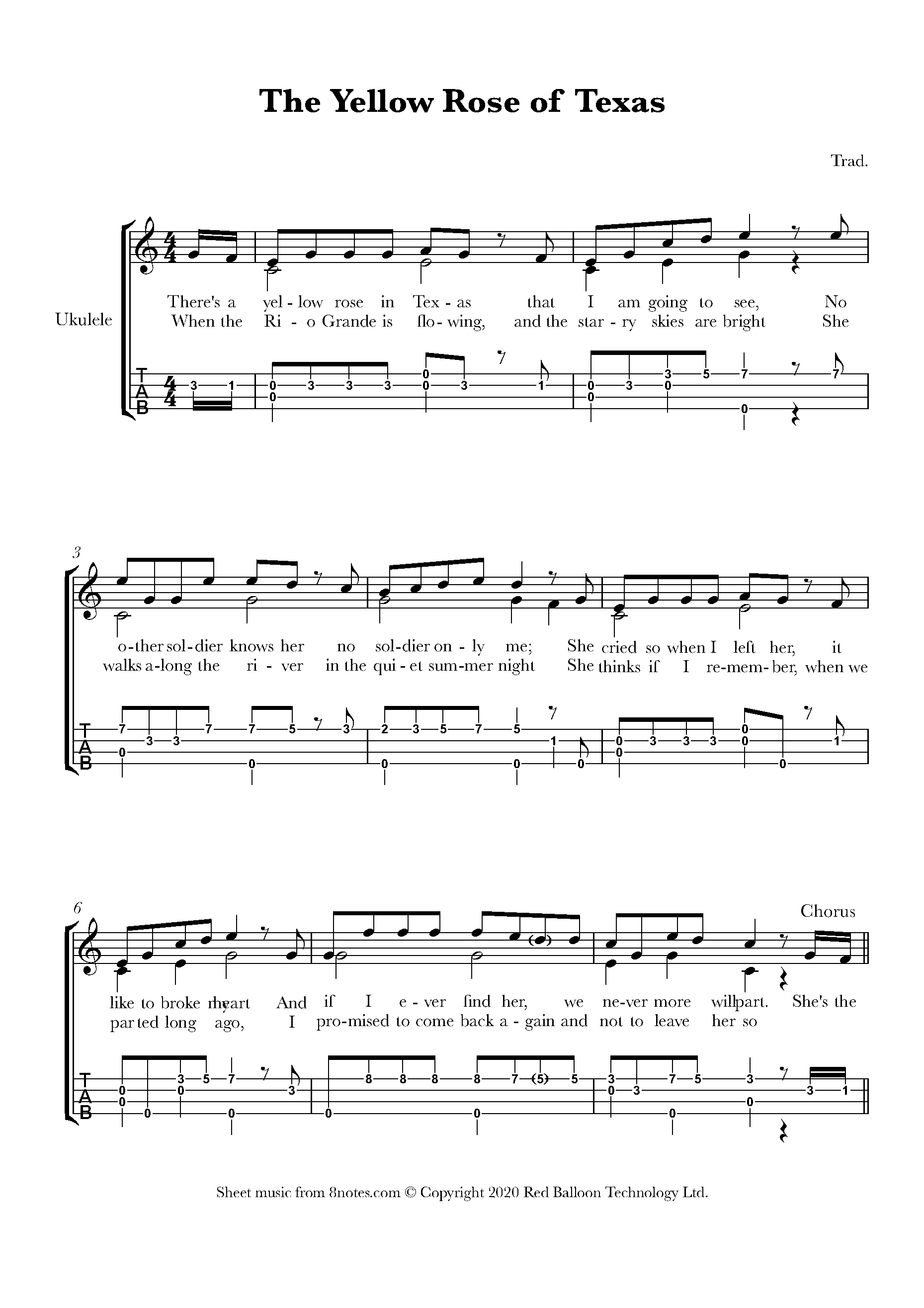 The Yellow Rose of Texas Sheet music for Ukulele