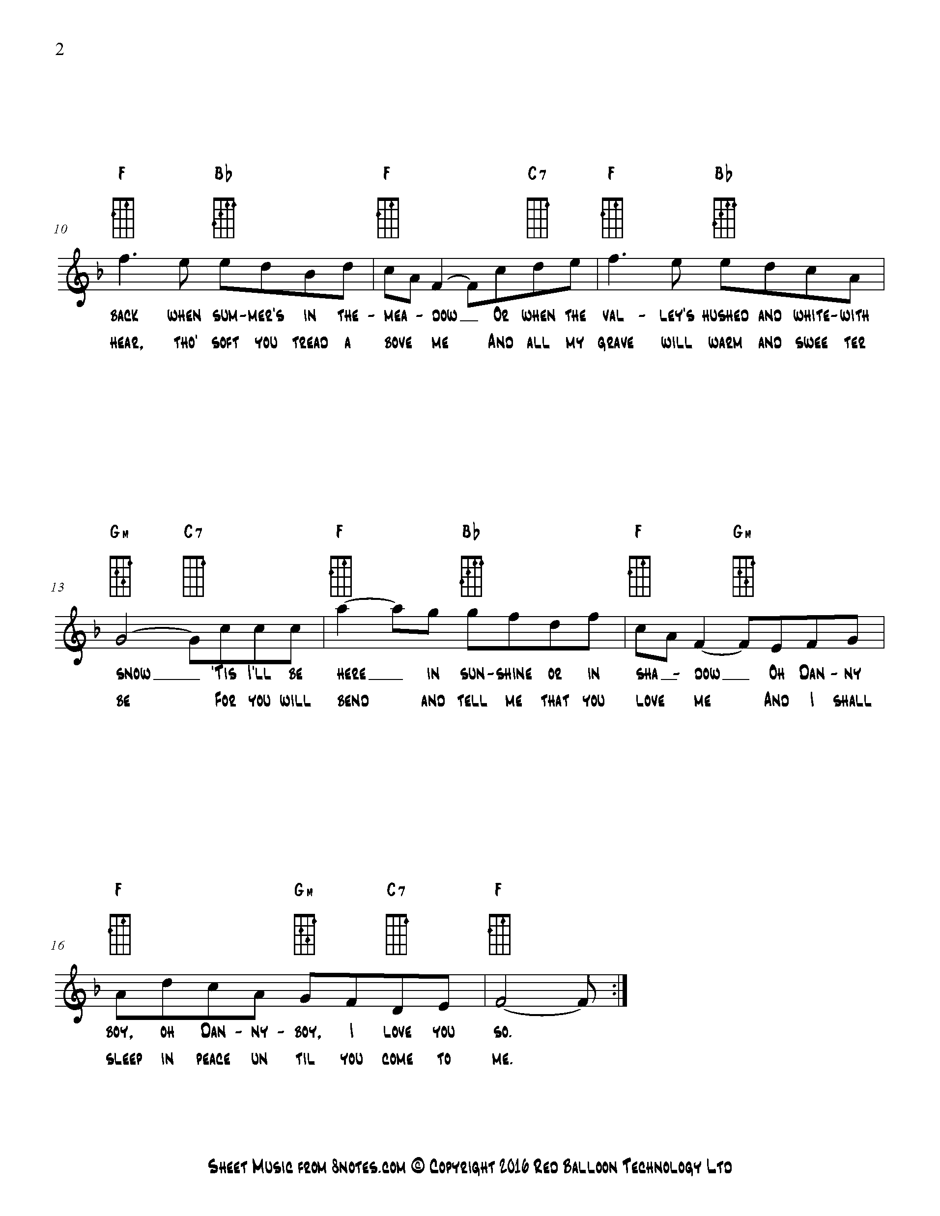Oh Danny Boy (Londonderry Air) Sheet music for Ukulele Lead Sheets