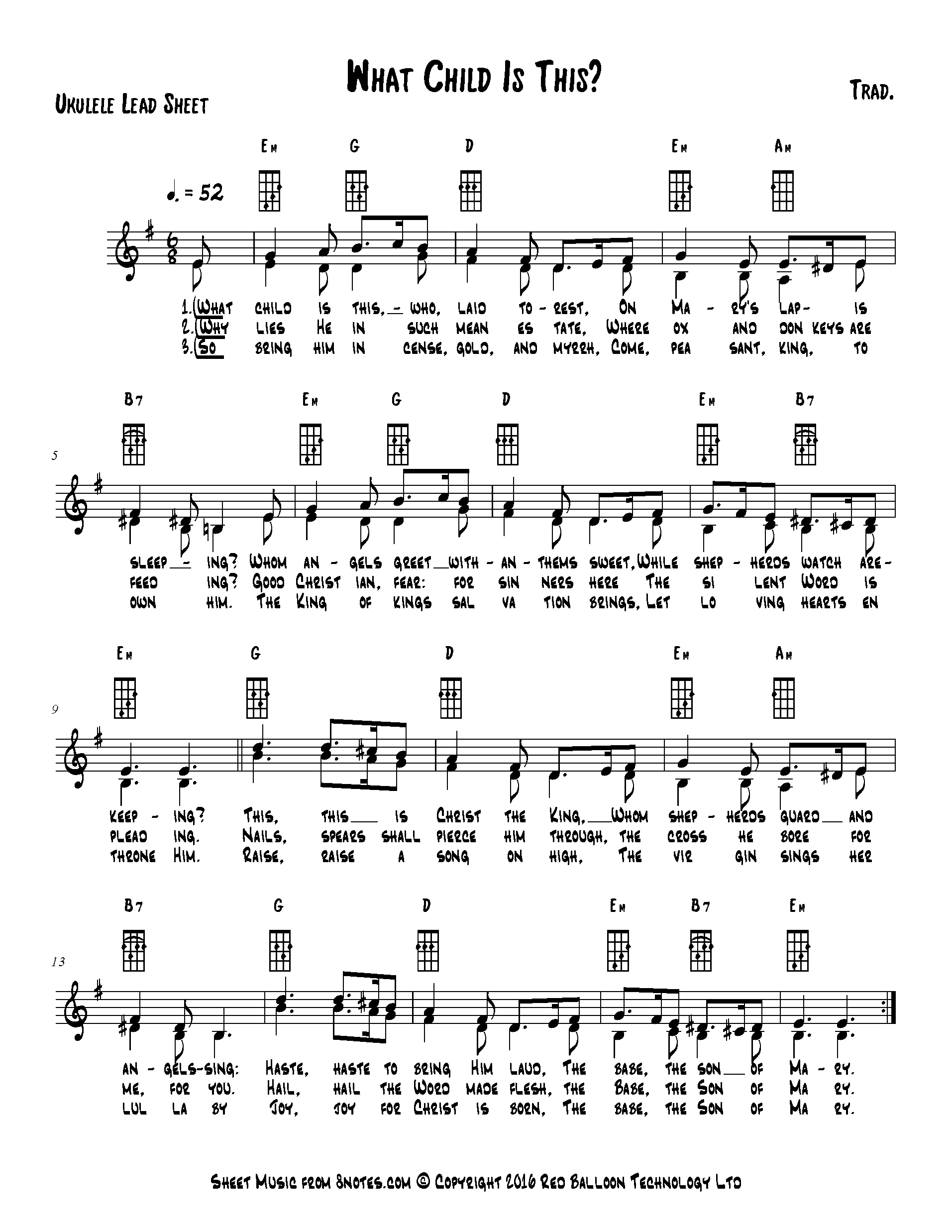 What Child is This? Sheet music for Ukulele Lead Sheets - 8notes.com
