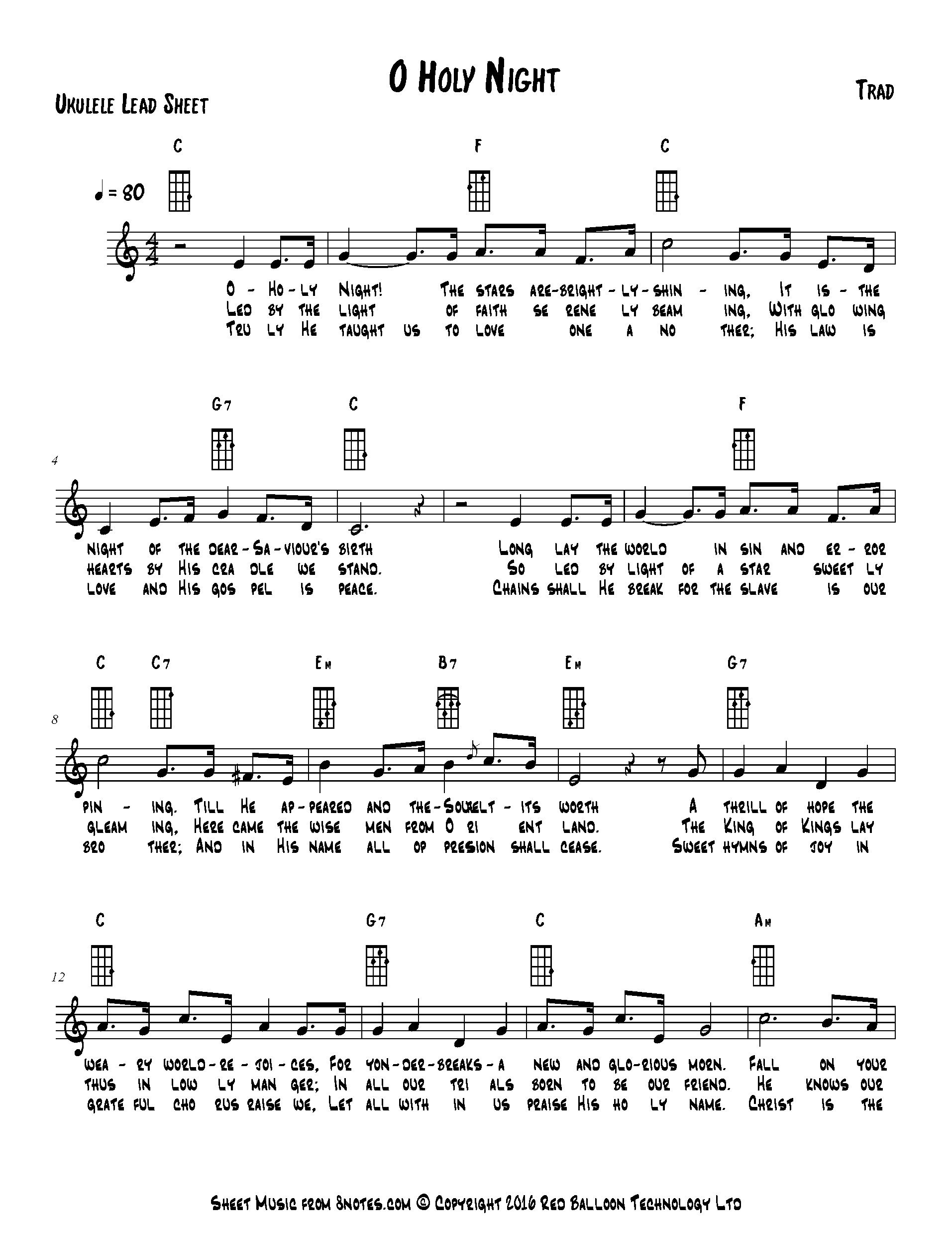 O Holy Night Sheet music for Ukulele Lead Sheets