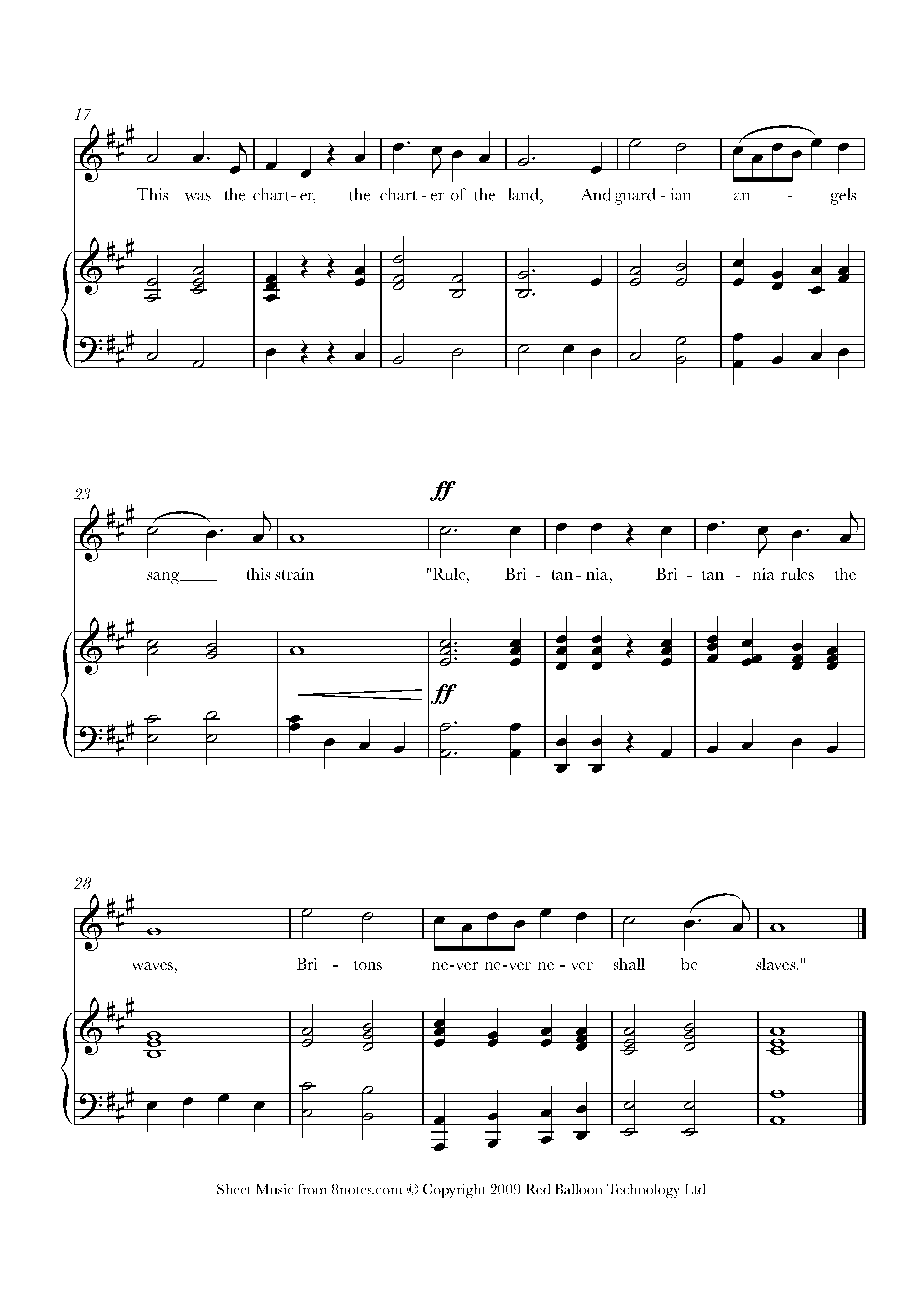 Arne Rule Britannia! Sheet music for Unison Choir