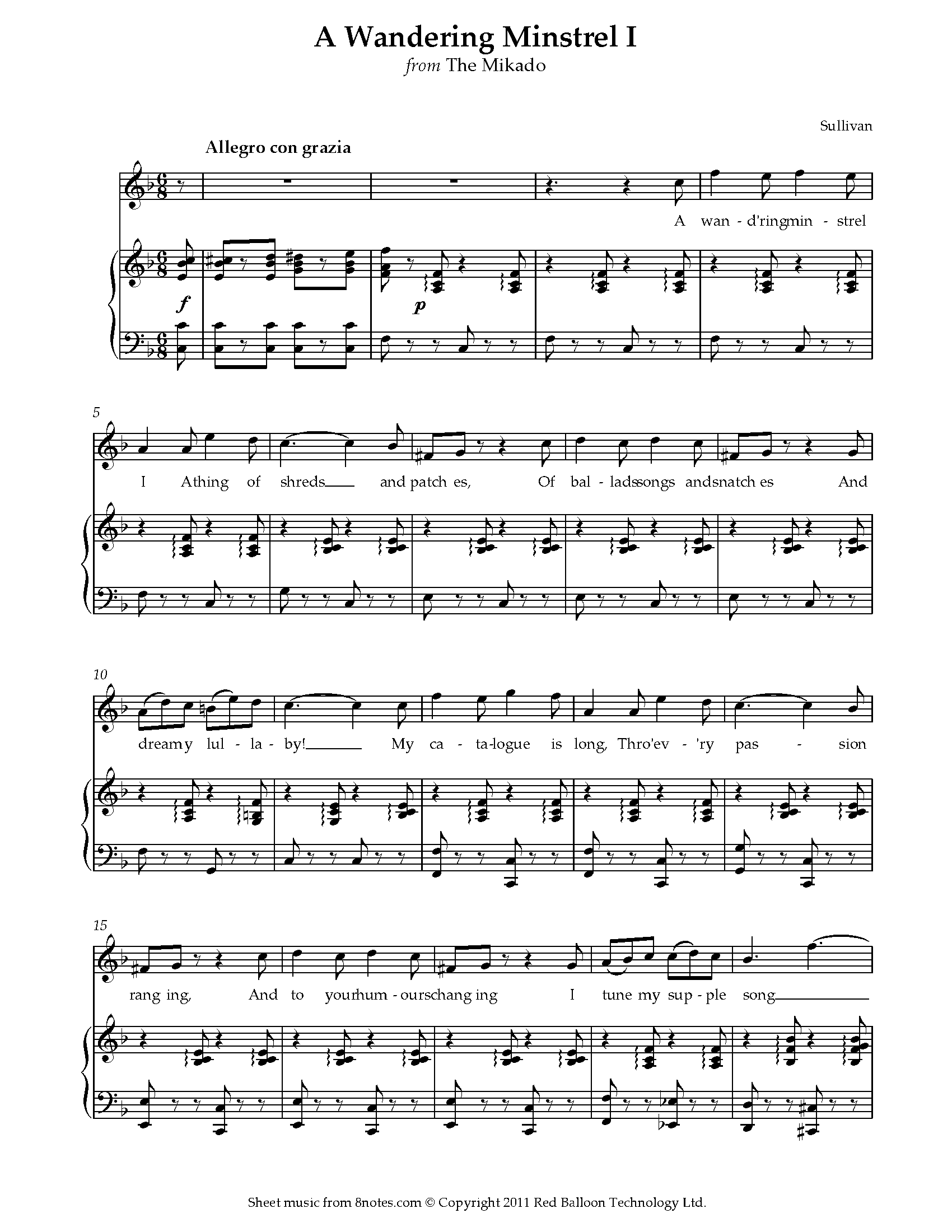 Sullivan - A Wandering Minstrel I from The Mikado Sheet music for ...