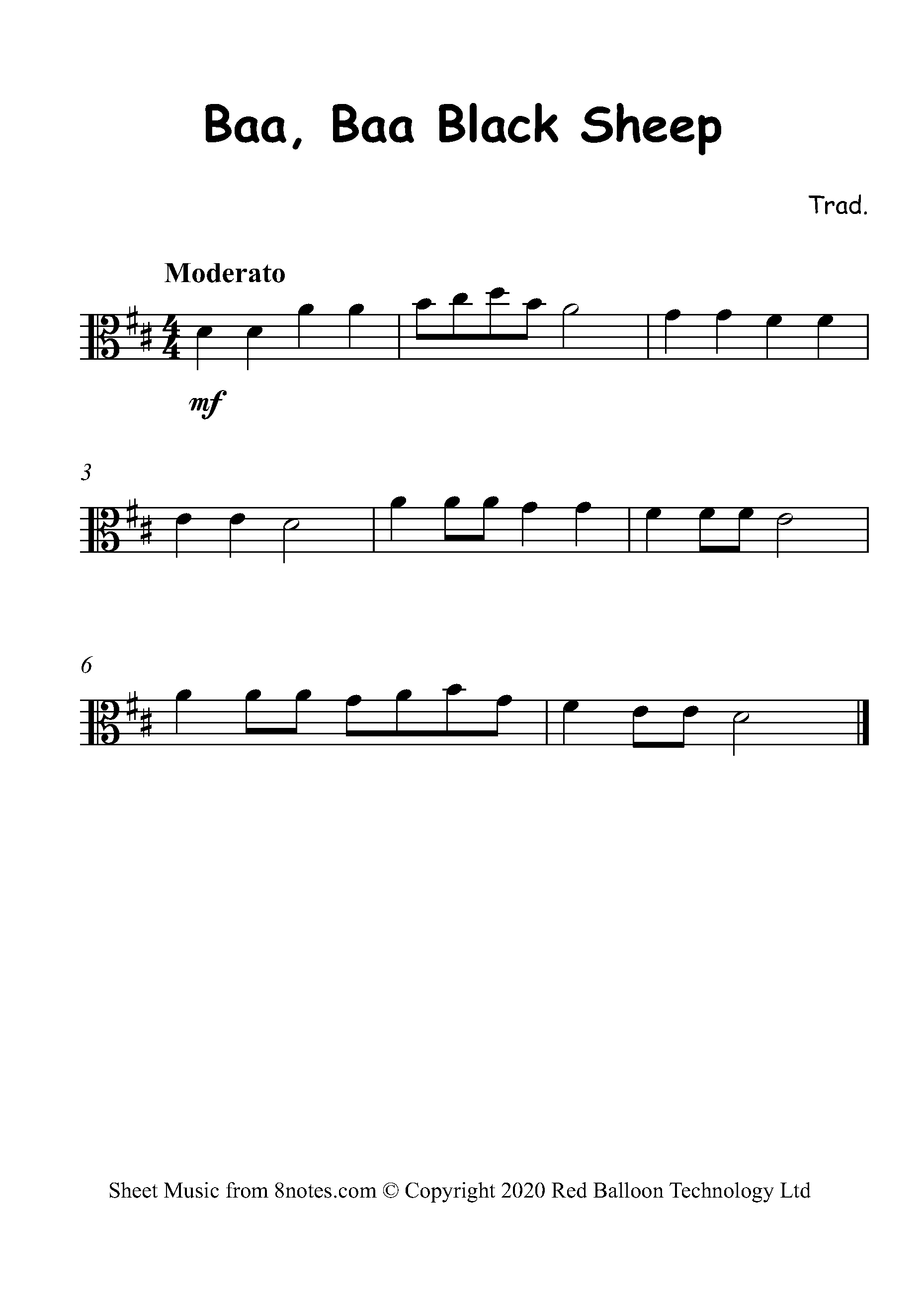 Baa, Baa Black Sheep Sheet music for Viola