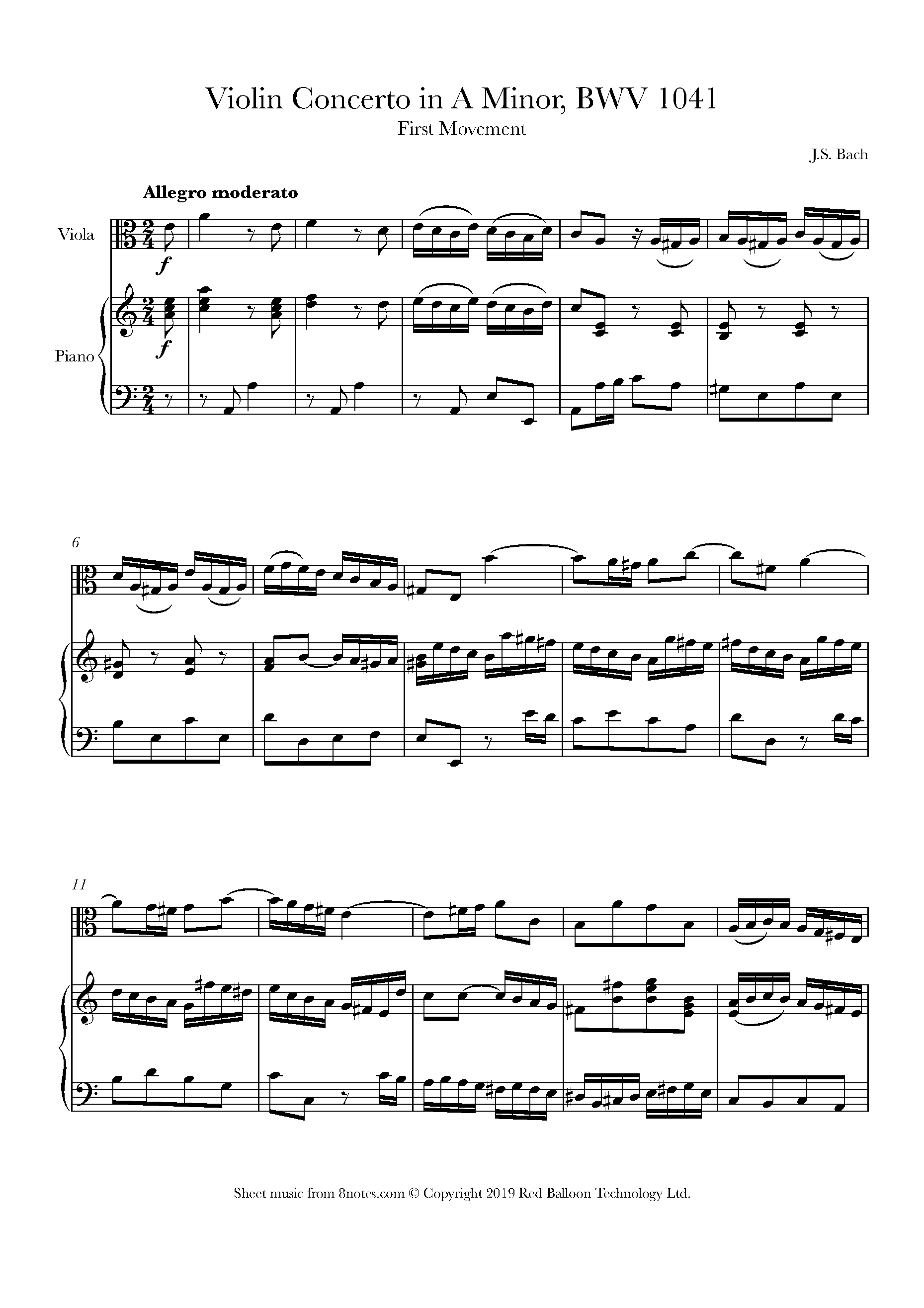 Bach Violin Concerto in A Minor, BWV 1041 1st mvt Sheet music for