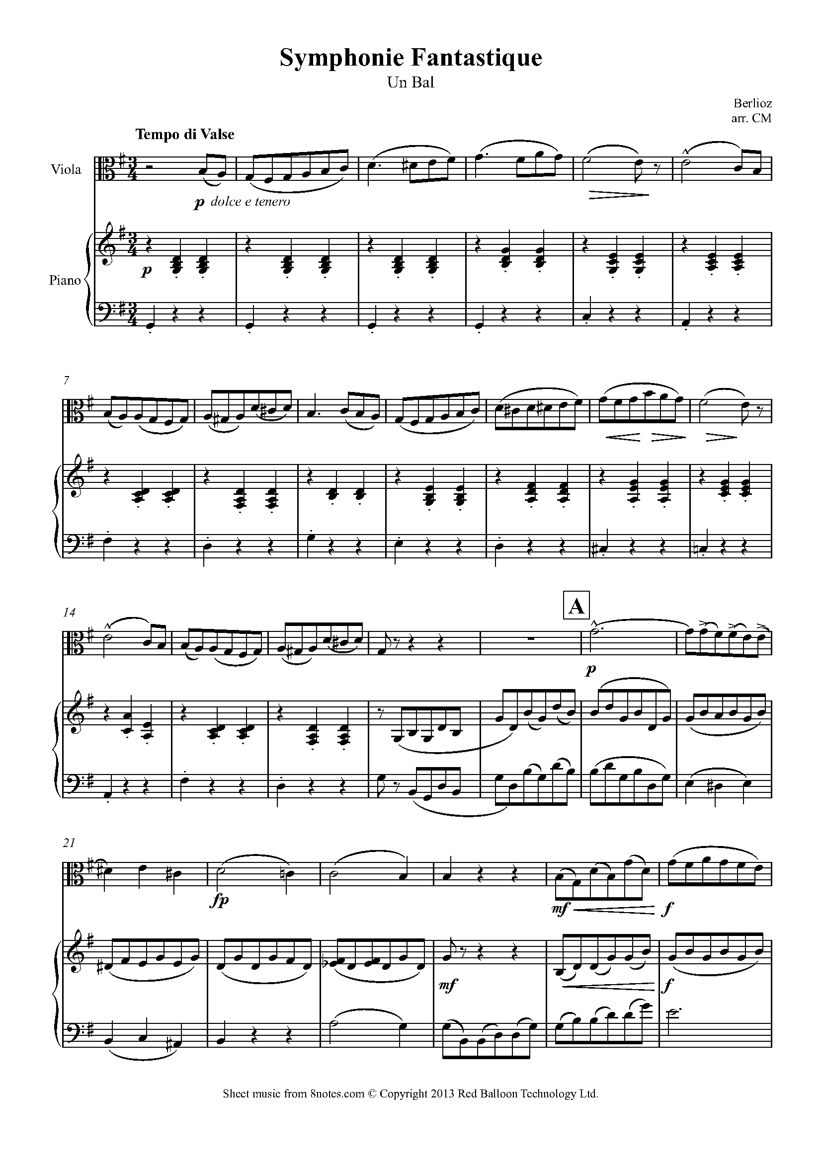 Berlioz - Symphonie Fantastique - Un Bal Sheet music for Viola - 8notes.com