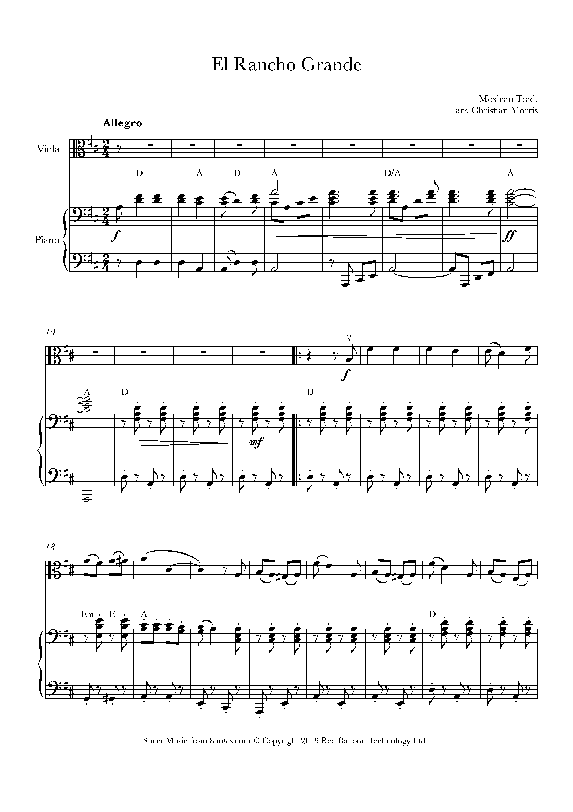 El Rancho Grande (Mexican Trad.) Sheet music for Viola