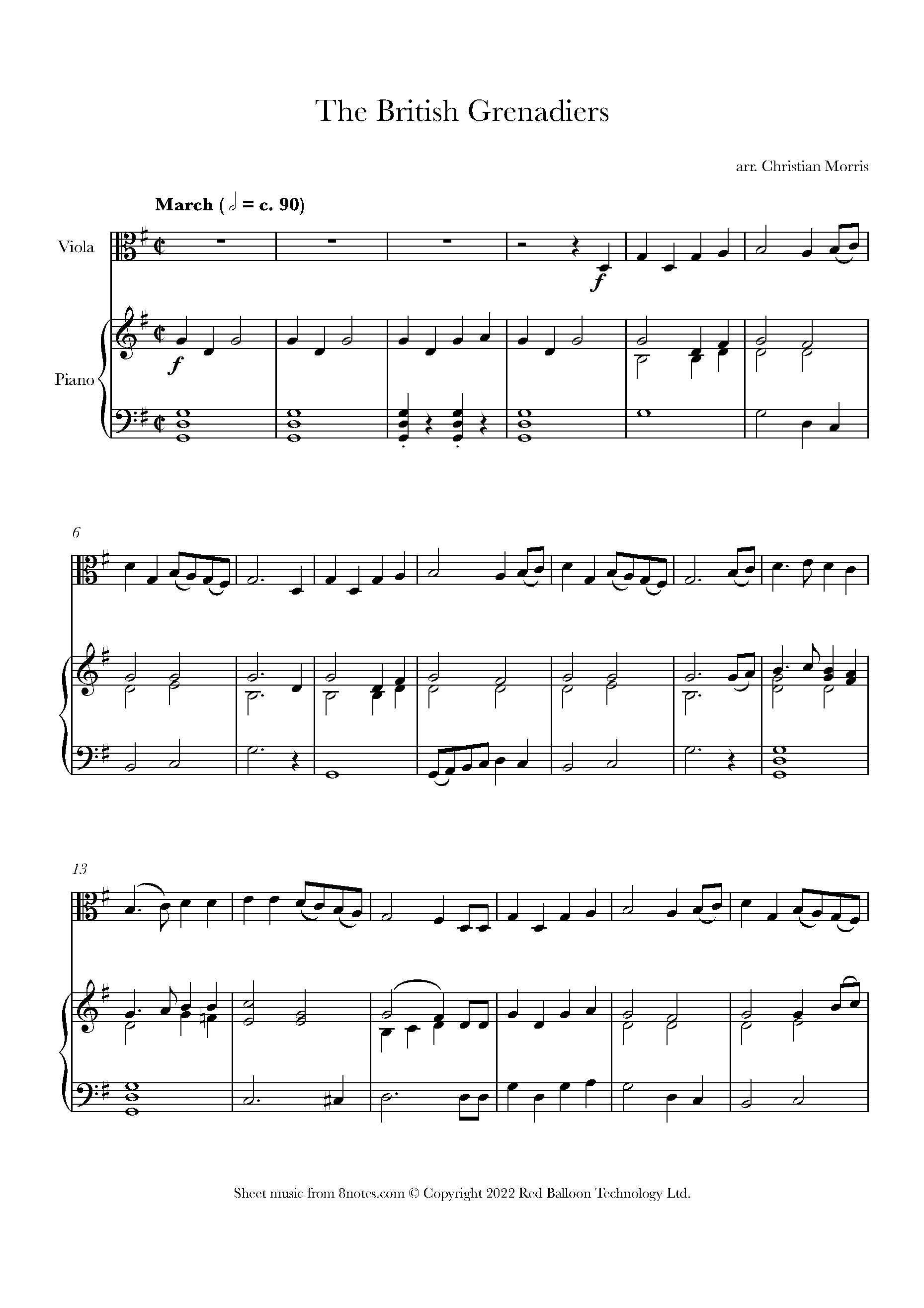 The British Grenadiers Sheet music for Viola