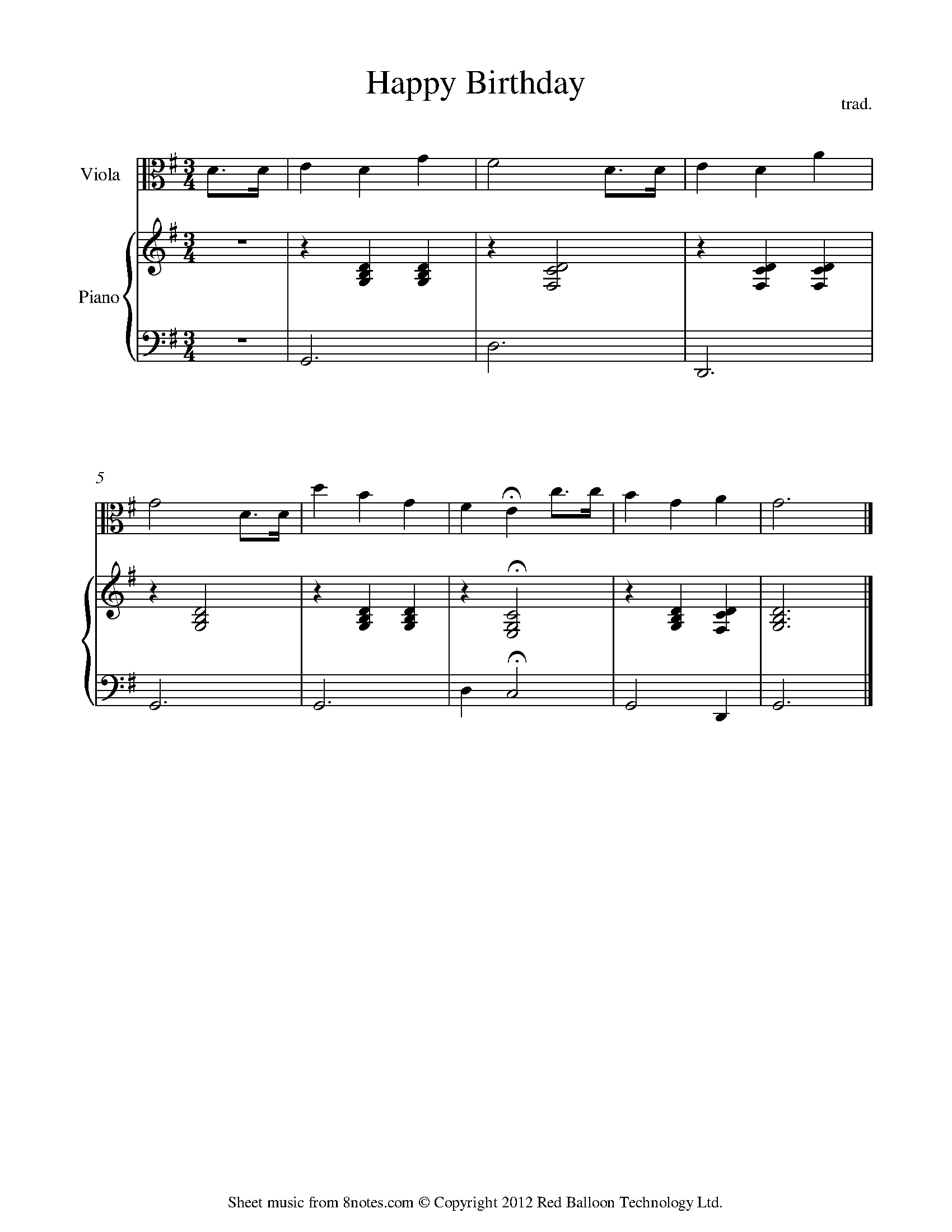 Happy Birthday Sheet Music For Viola 8notes Com