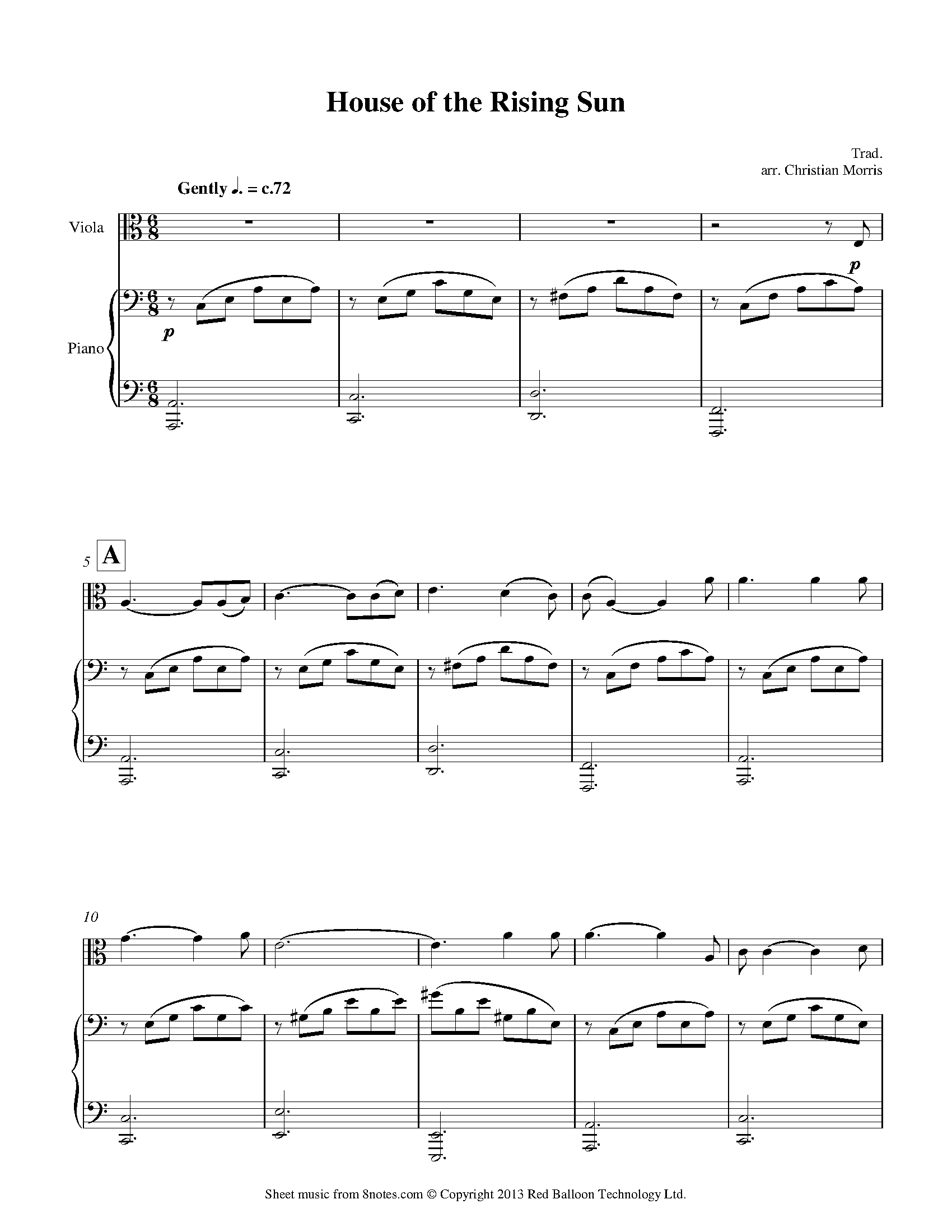 House of the Rising Sun Sheet music for Viola