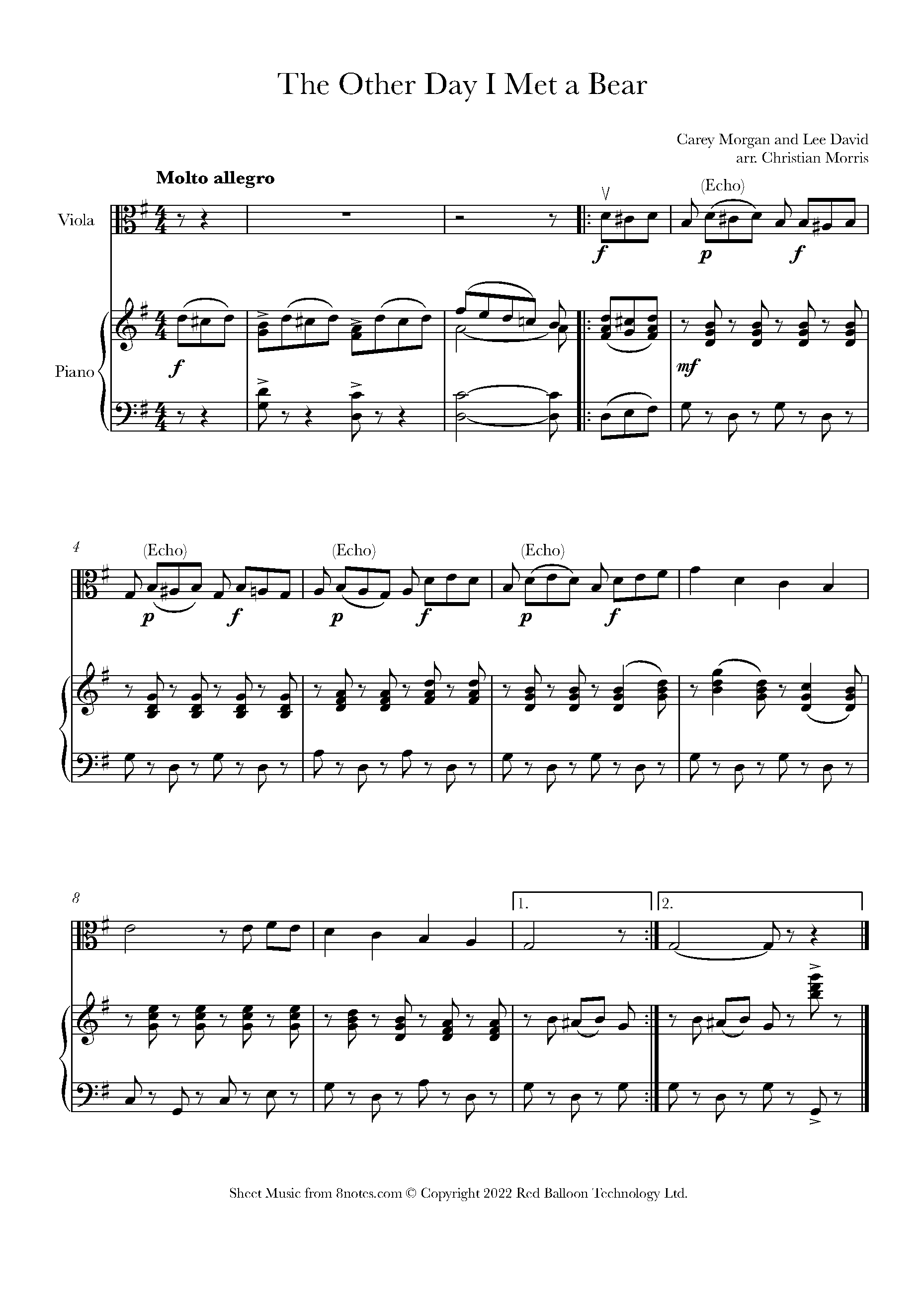 The Other Day I Met a Bear Sheet music for Viola - 8notes.com