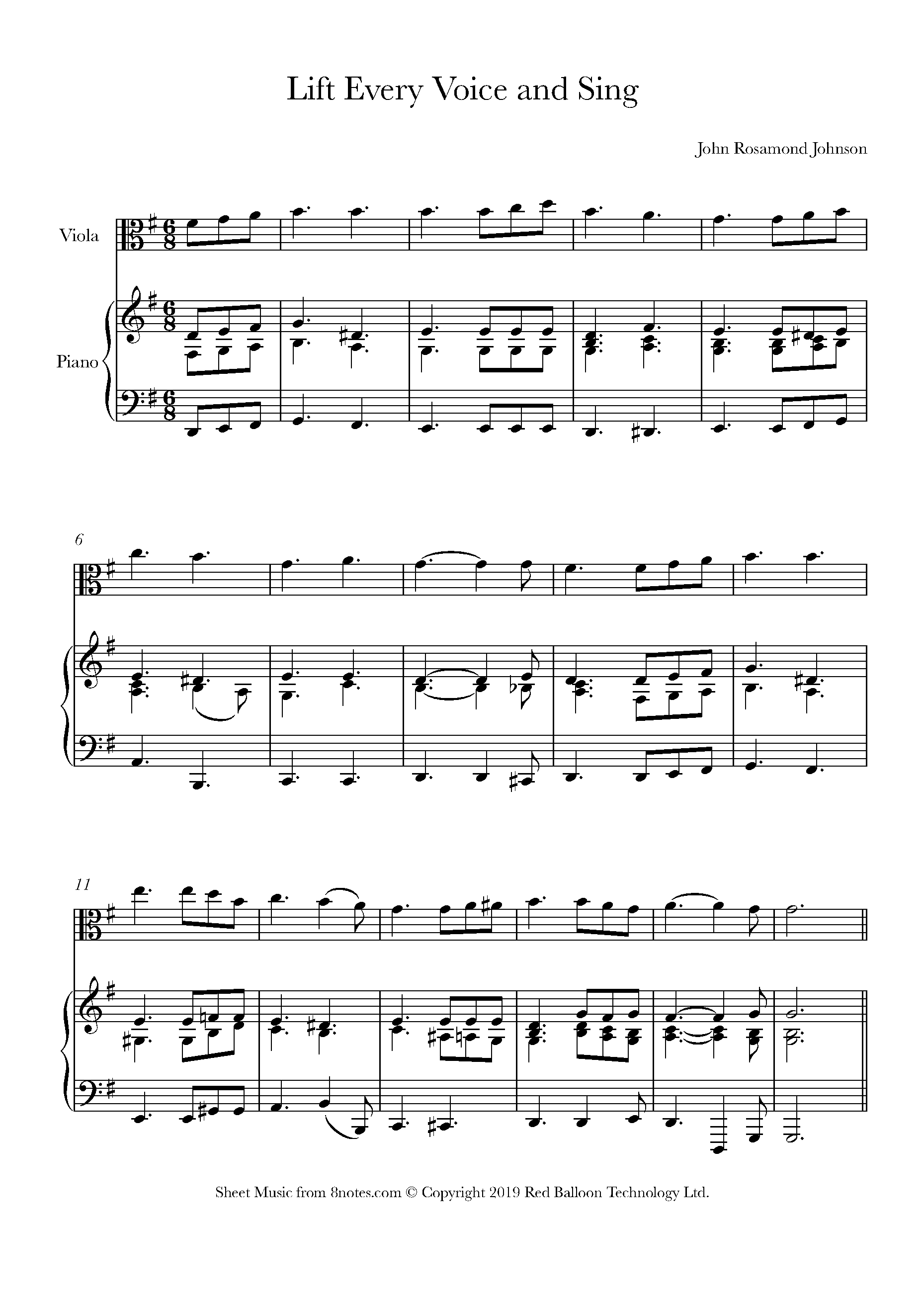 Johnson - Lift Every Voice and Sing Sheet music for Viola - 8notes.com