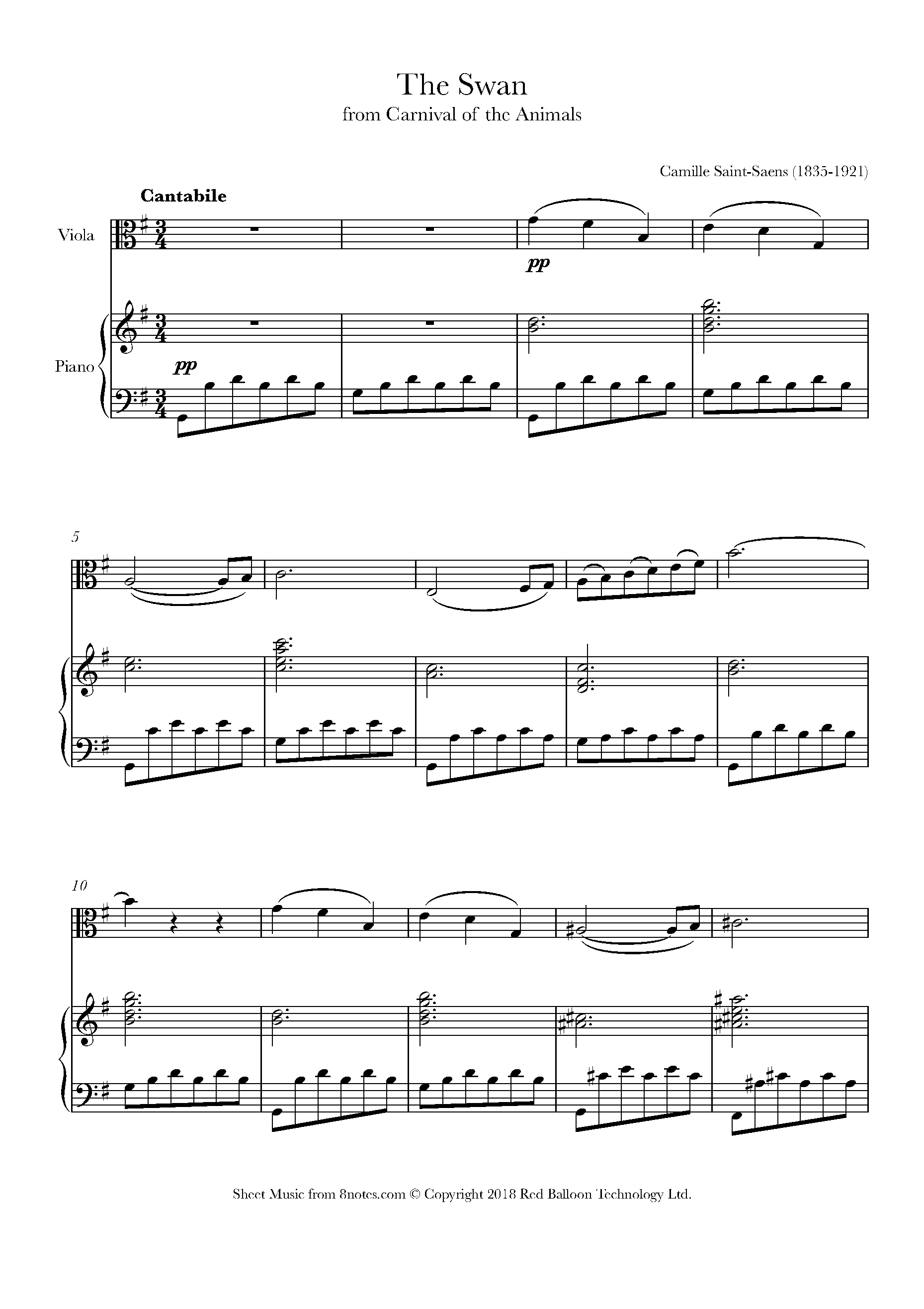 Saint-Saens Camille O Cisne do Carnaval dos Animais Para Violoncelo e  Piano. da International