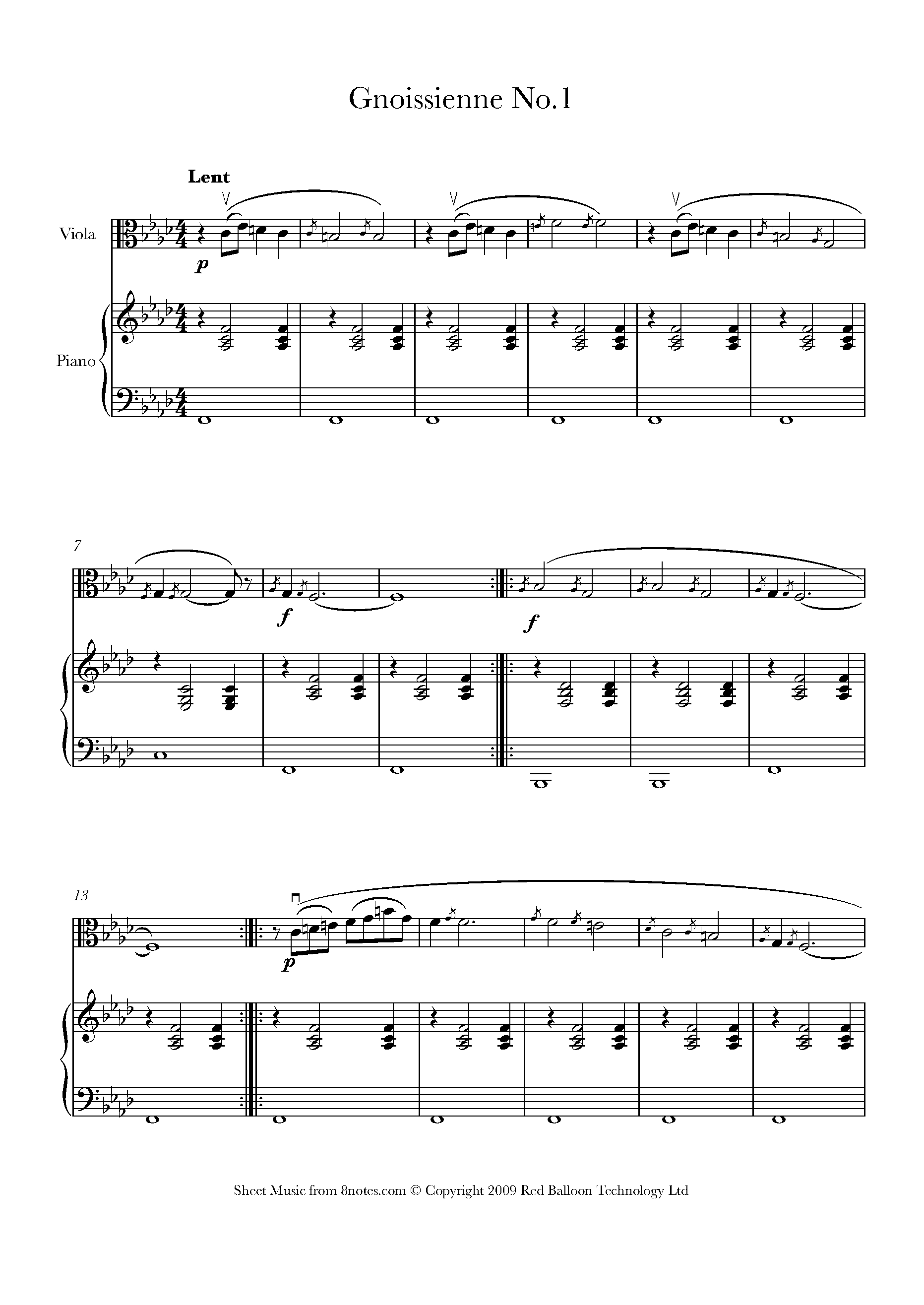 Gnossienne No. 1, Satie - Partition de Piano à télécharger