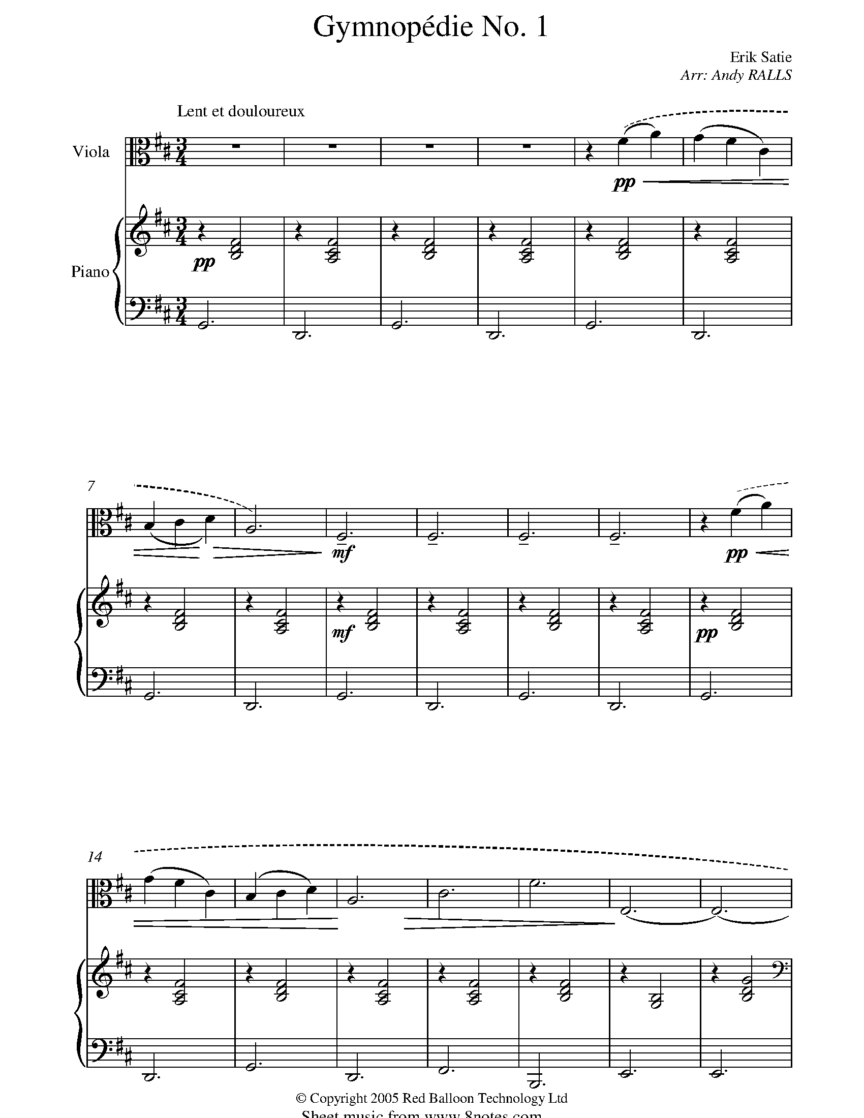 Erik Satie : Gnossienne No.1 for piano - Classical Sheet Music