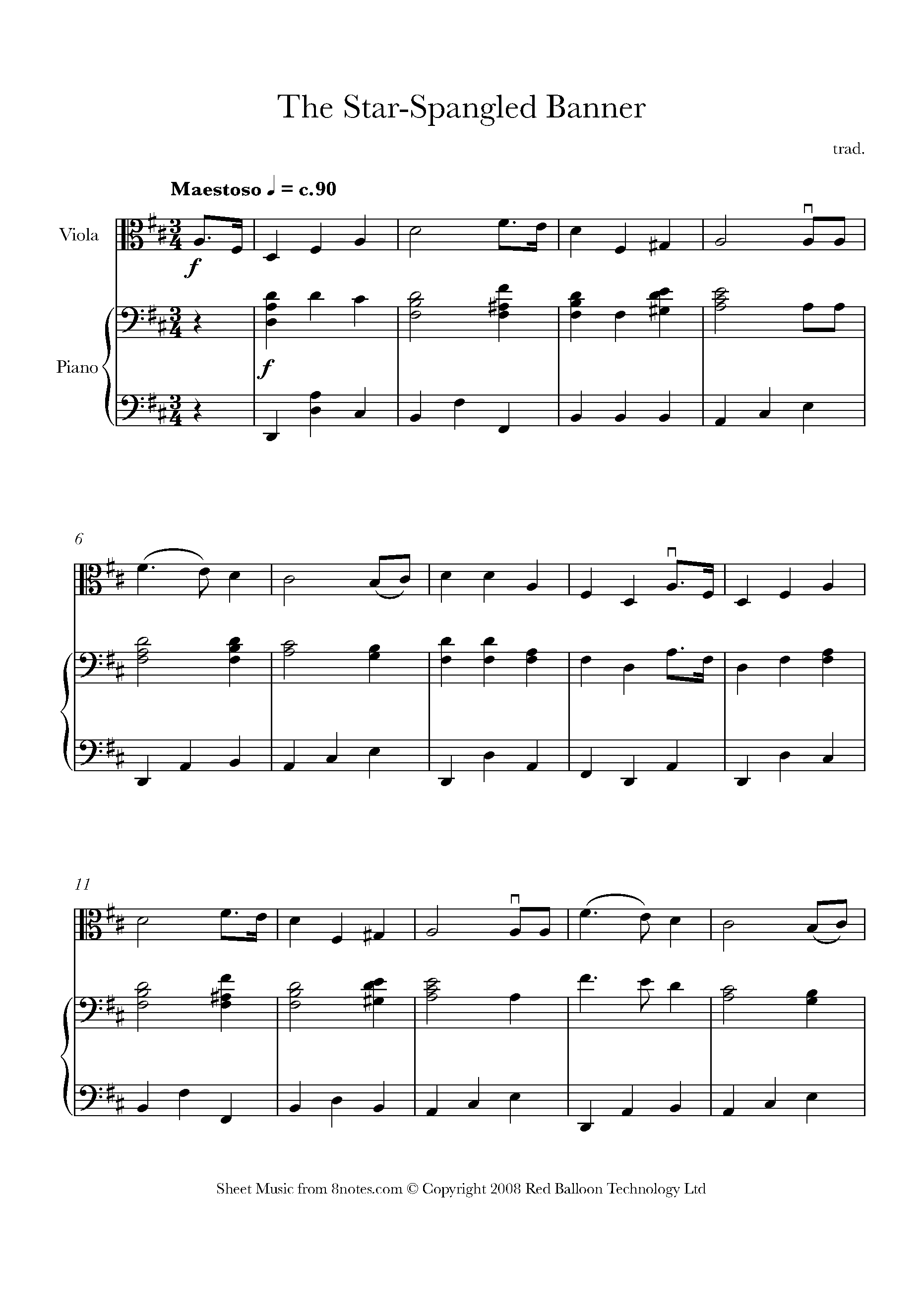 input straight ahead Cut off Star Spangled Banner Sheet music for Viola - 8notes.com