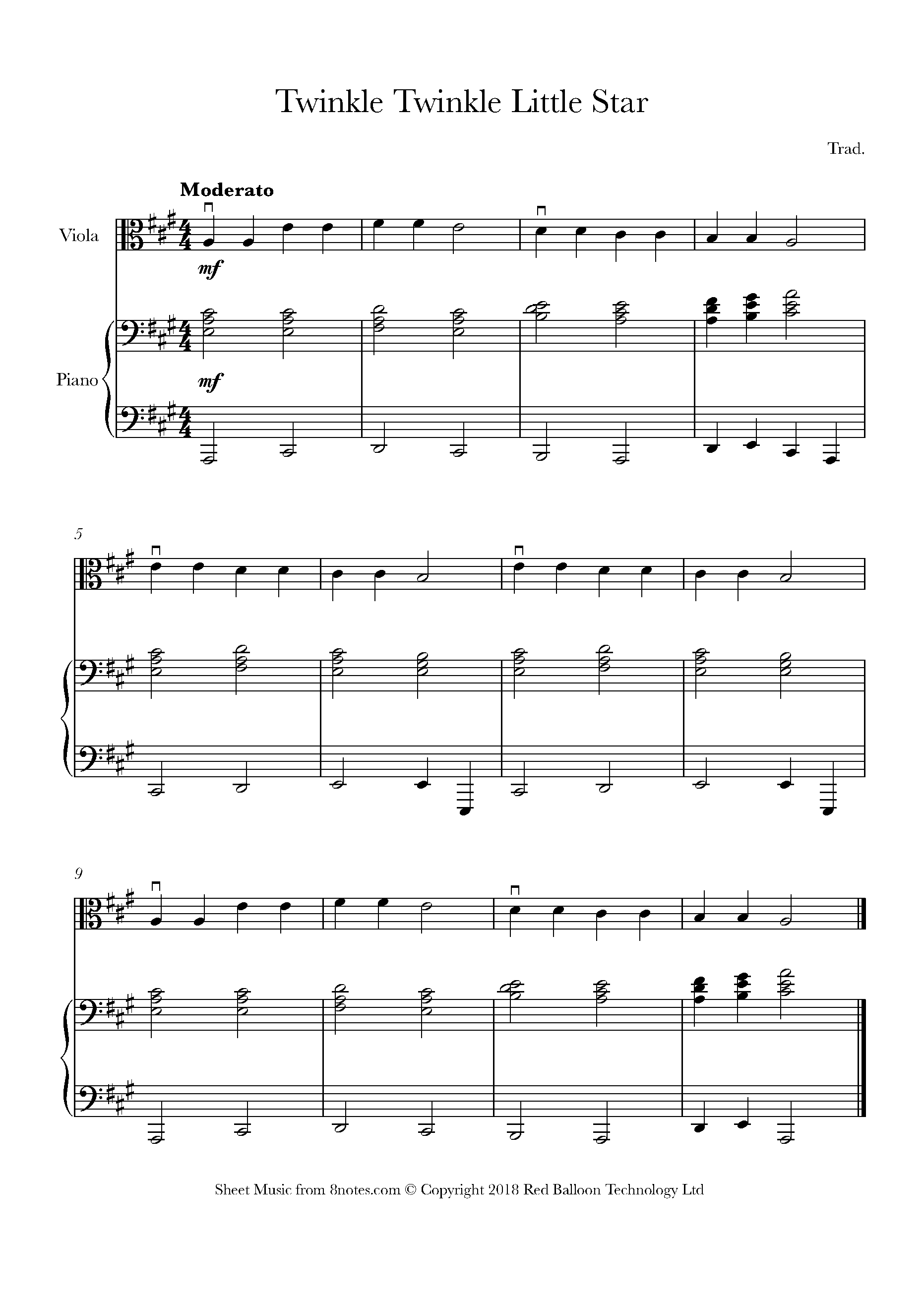 Twinkle Twinkle Little Star Viola Sheet Music