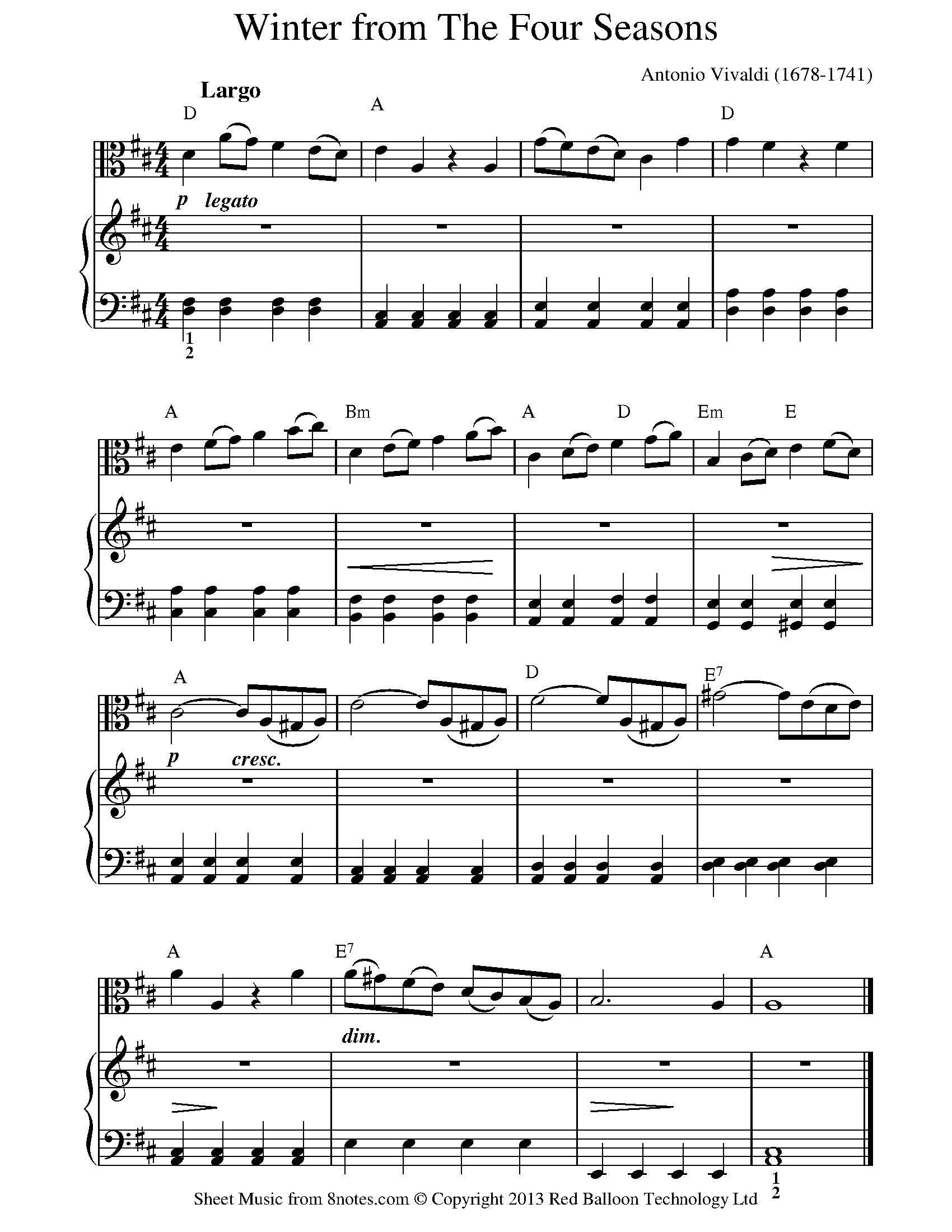 Vivaldi, Antonio Winter from The Four Seasons (Theme) Sheet music for Viola - 8notes.com