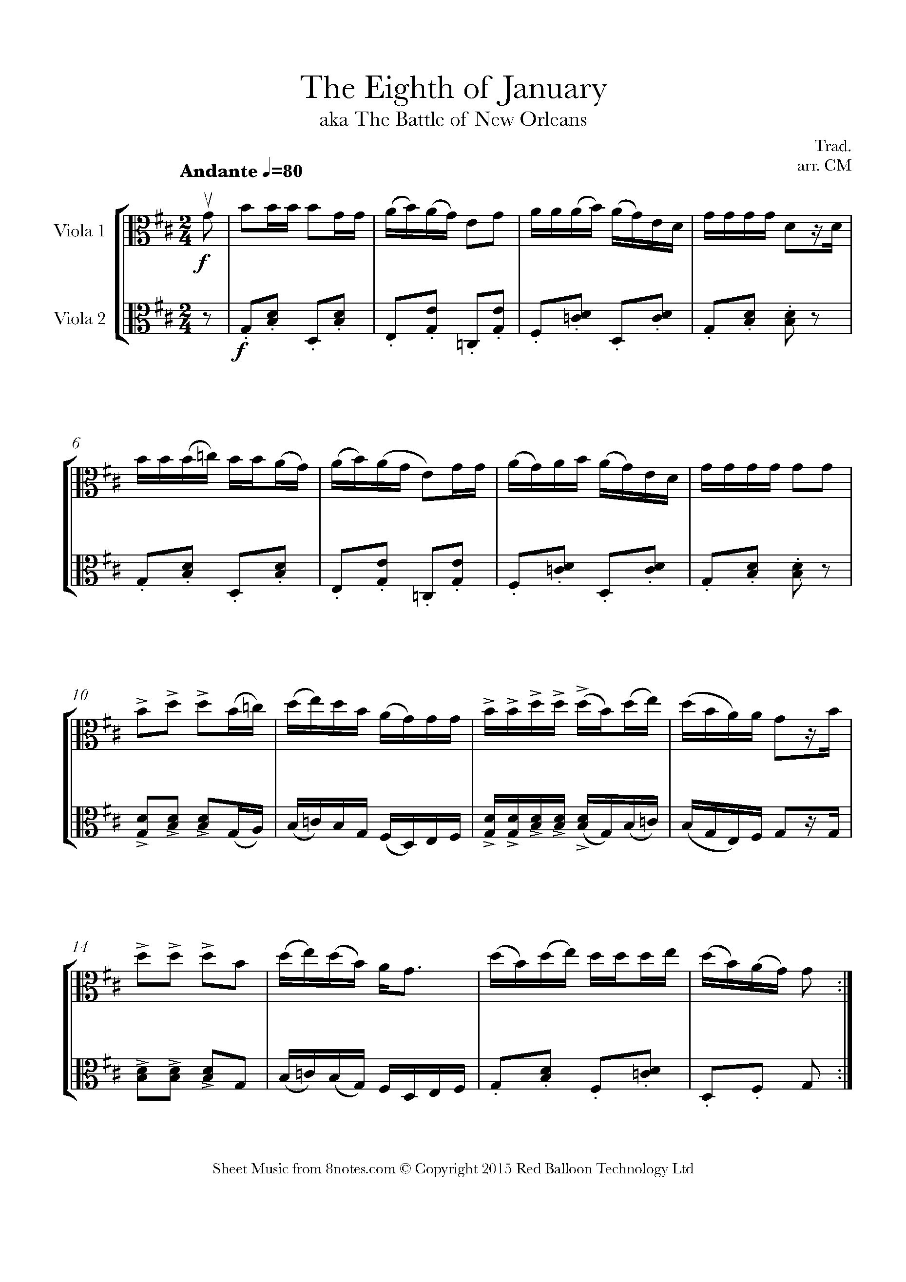 The Eighth of January ( The Battle of New Orleans) Sheet music for