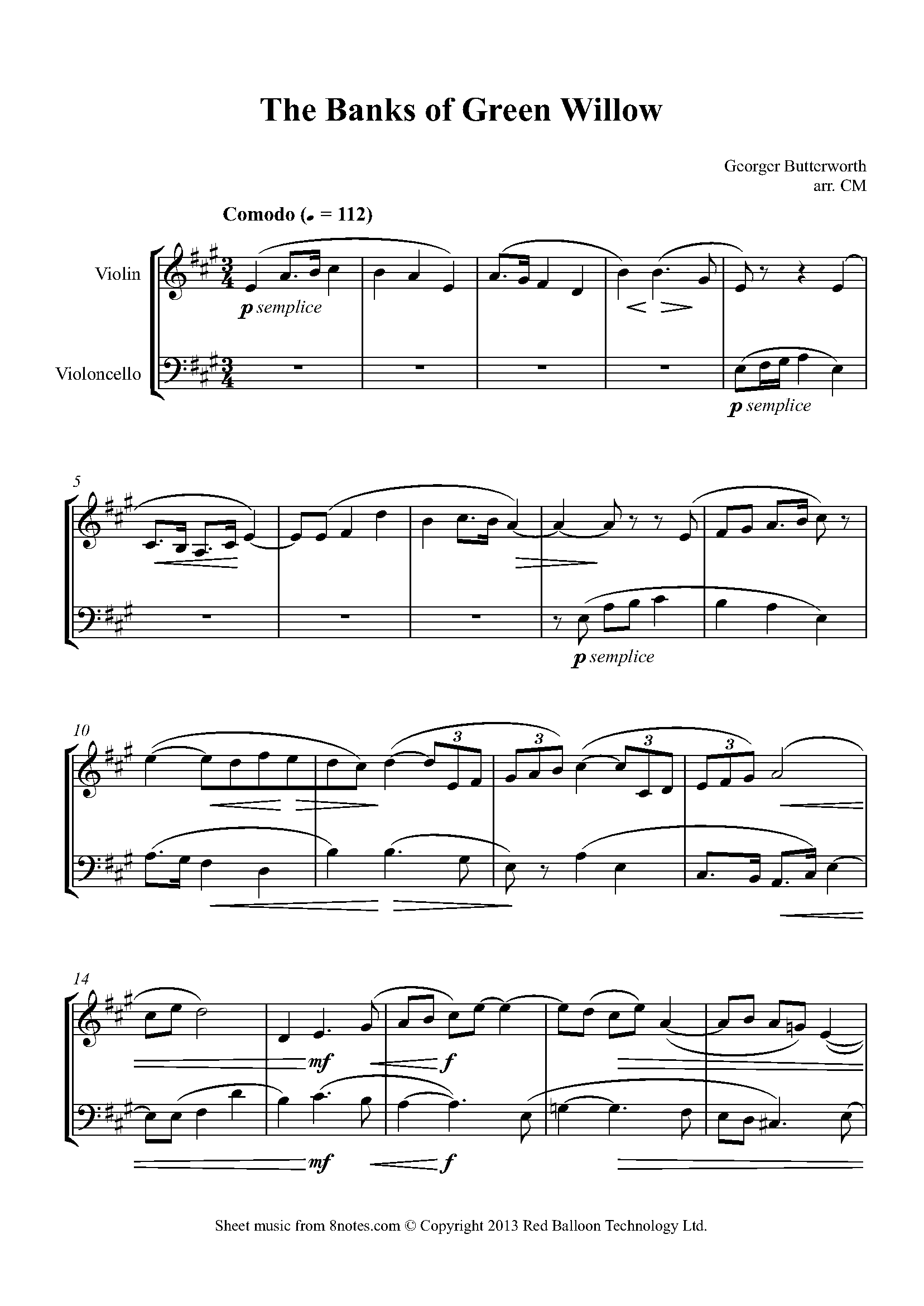 Butterworth The Banks of Green Willow Sheet music for ViolinCello