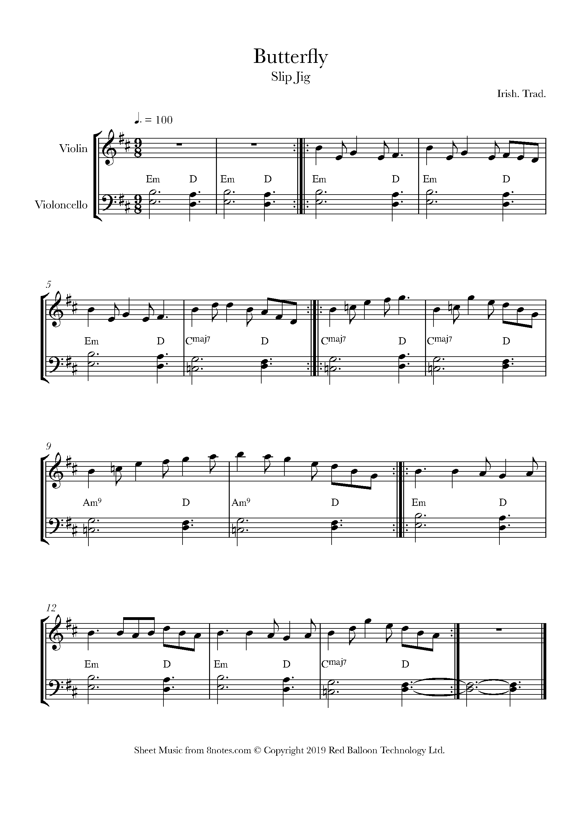 Butterfly (Slip Jig) Sheet music for ViolinCello Duet