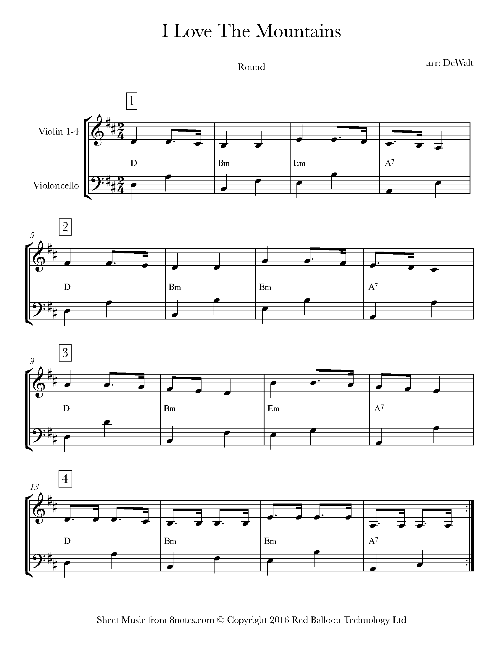 I Love The Mountains (Round) Sheet music for ViolinCello Duet
