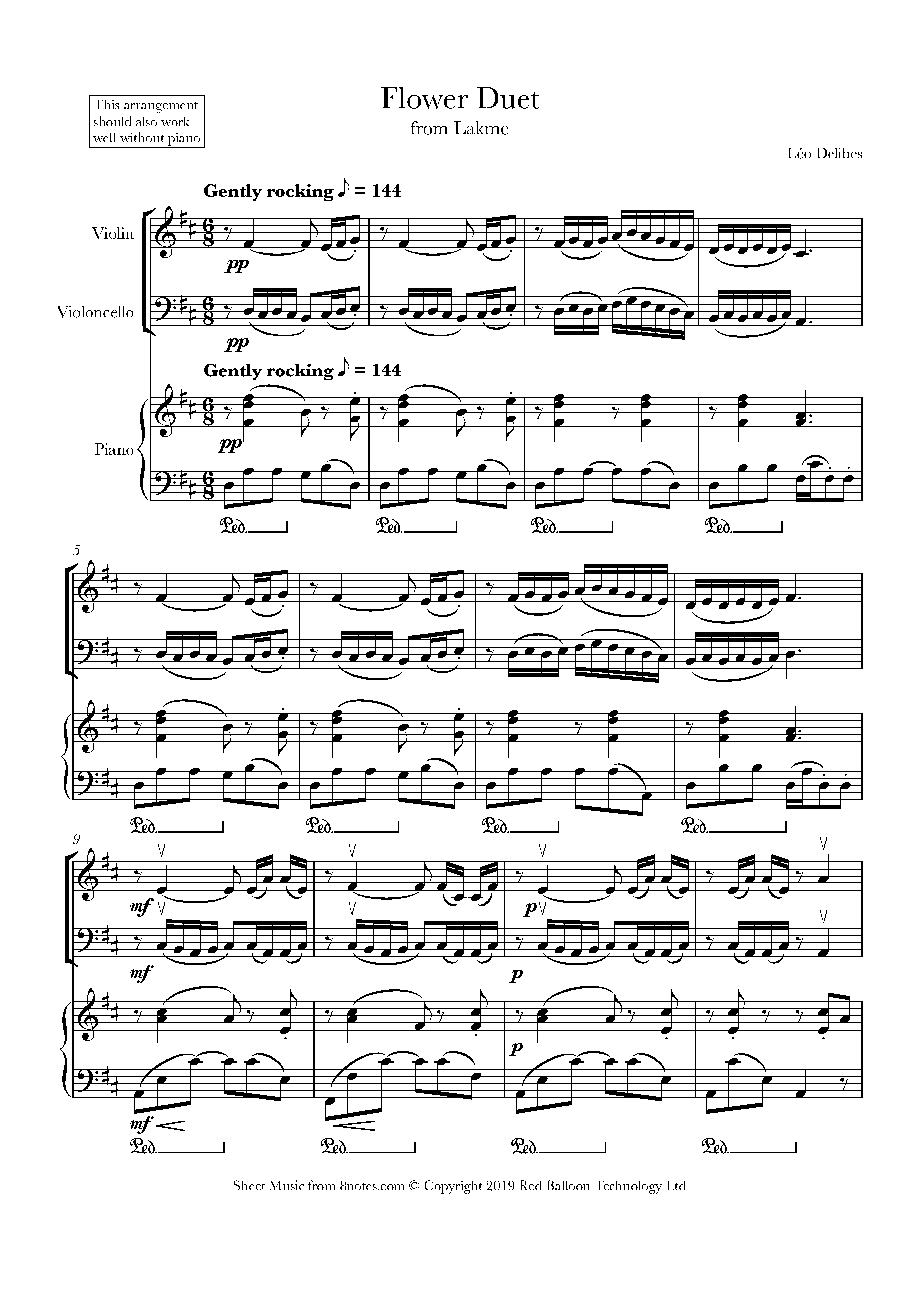 Delibes Flower Duet From Lakme Sheet Music For Violin Cello Duet 8notes Com