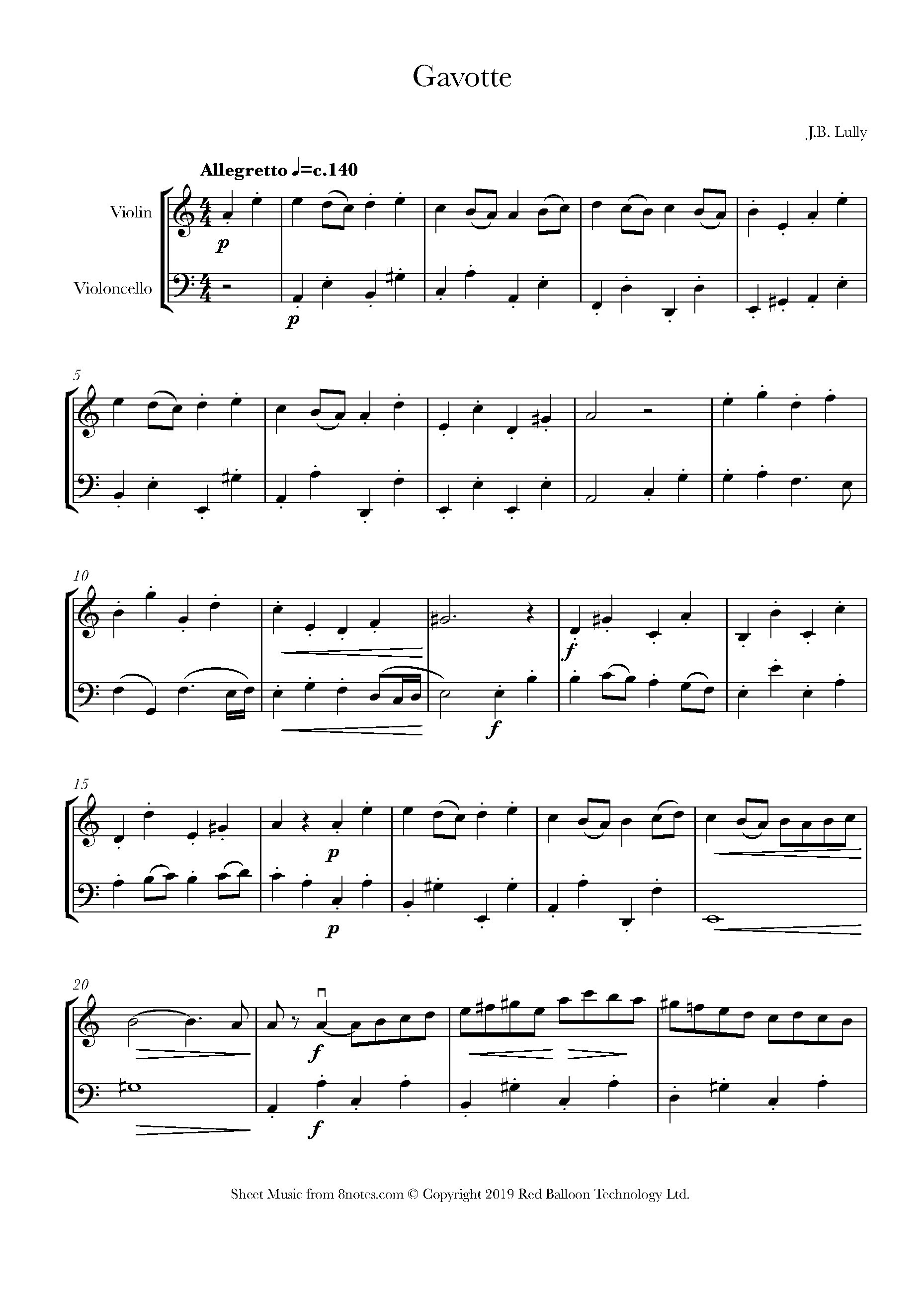 gavotte lully violin cello duet 8notes
