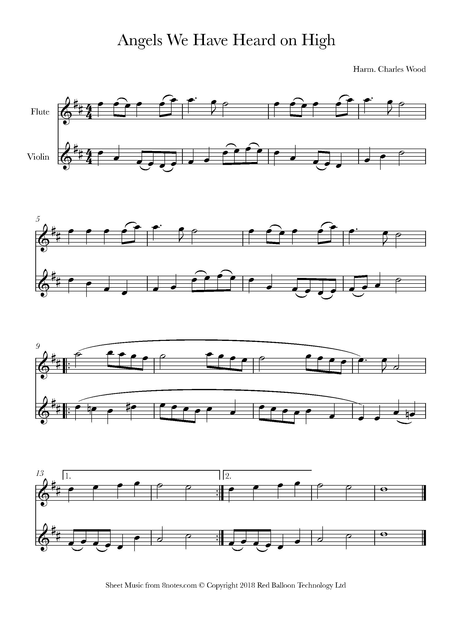 Angels We Have Heard on High Sheet music for ViolinFlute Duet