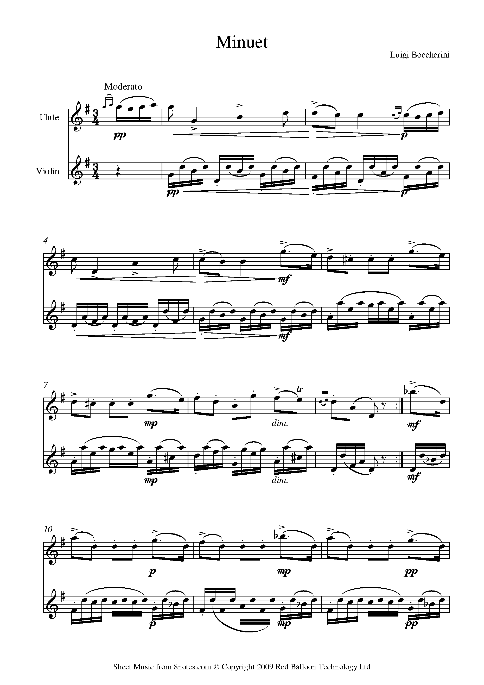 Boccherini Minuet and Trio Sheet music for ViolinFlute Duet